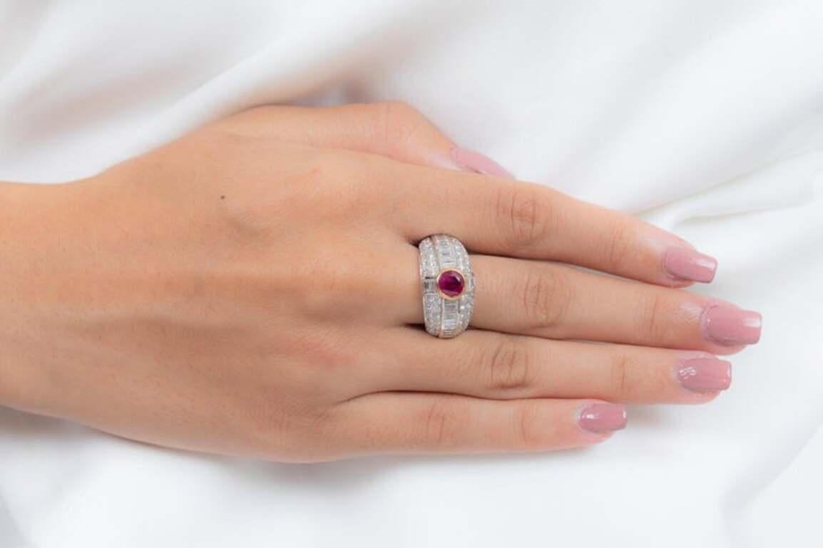For Sale:  AAA Ruby Diamond Cluster Dome Ring for Wedding in 18k Solid White Gold 7