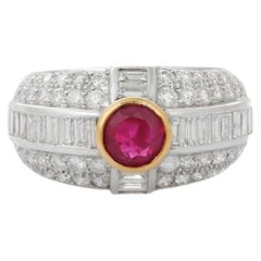 AAA Ruby Diamond Cluster Dome Ring for Wedding in 18k Solid White Gold