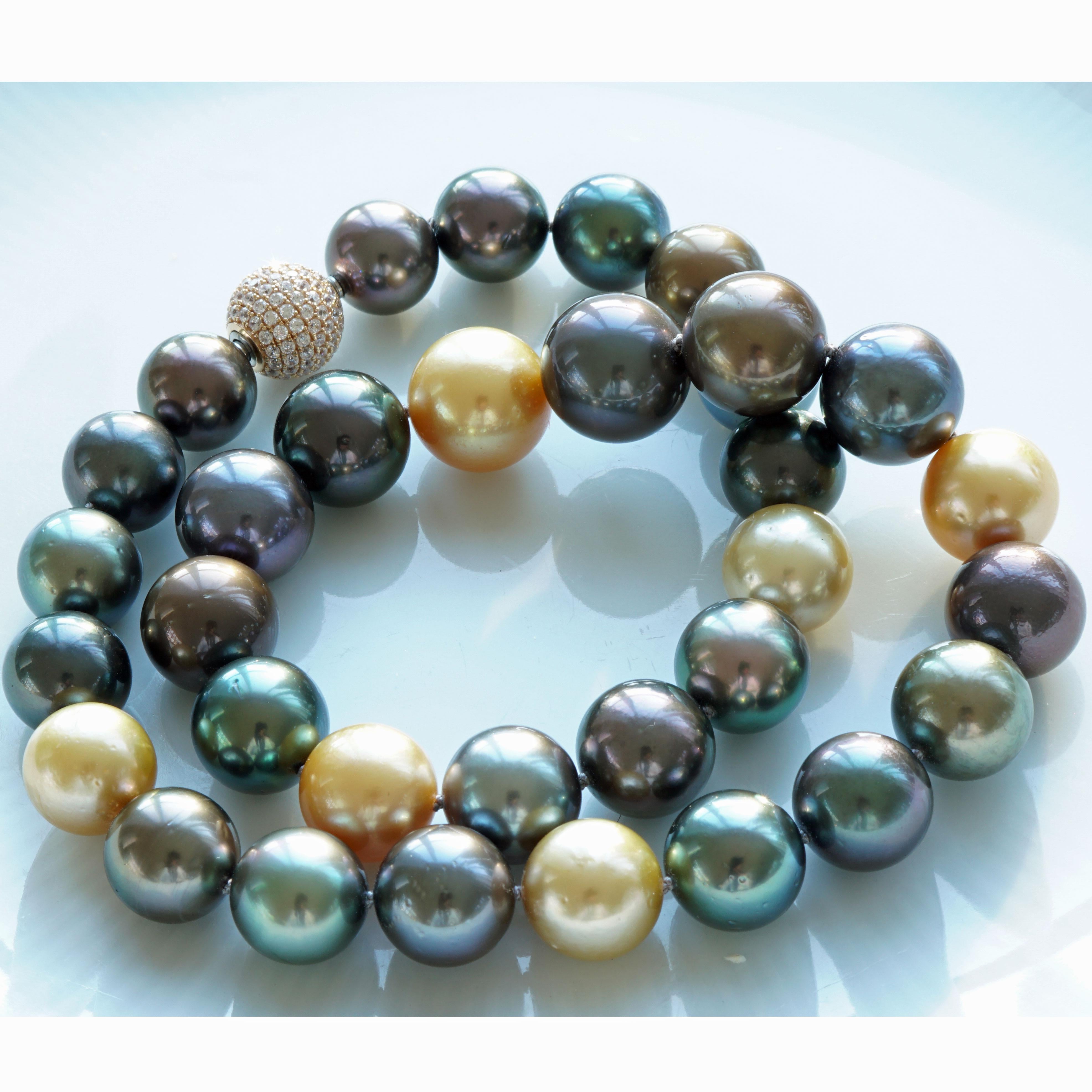 AAA+ Tahiti Southsea Necklace Wow What Colors Gold Mocha Pistachio Grey 12-15 mm For Sale 2