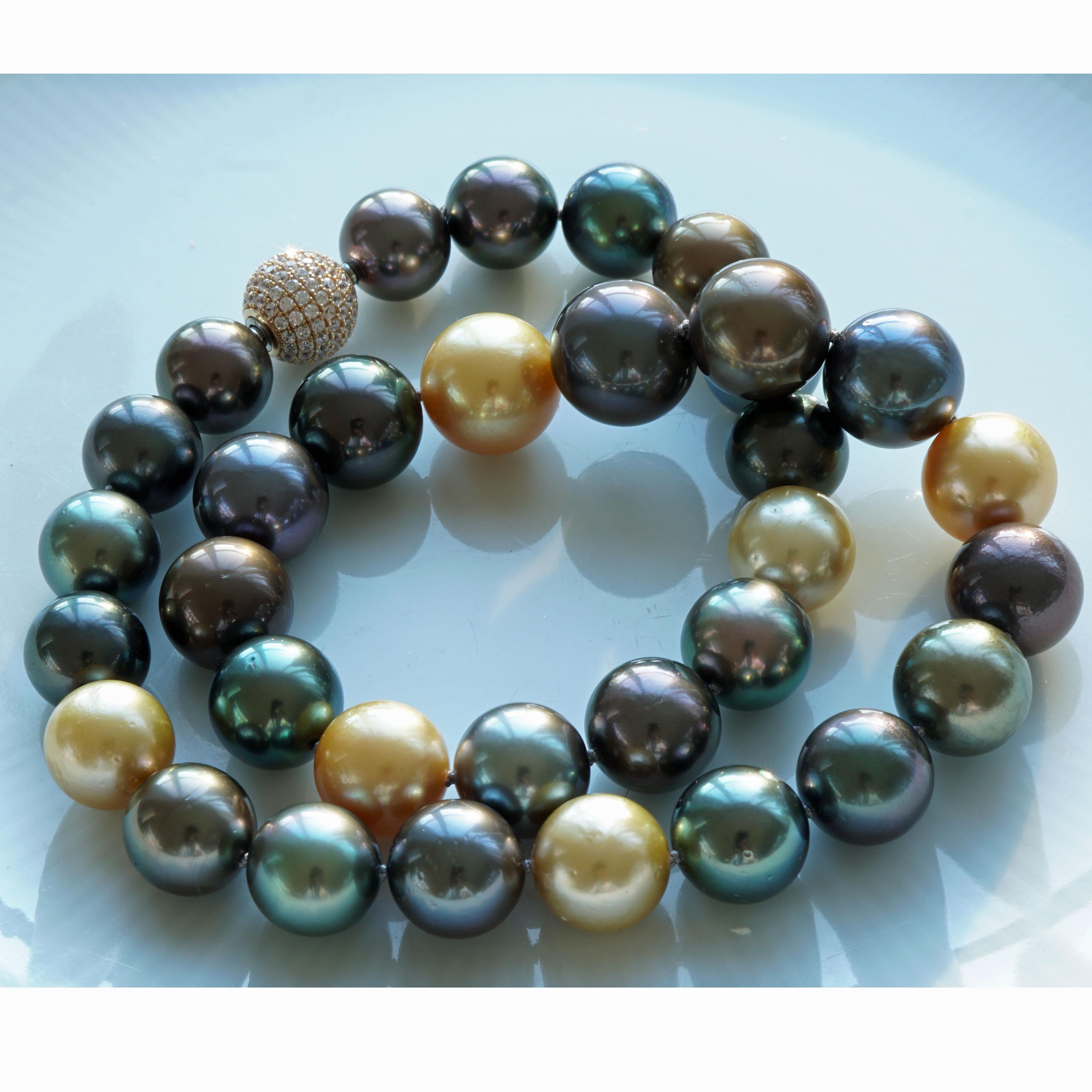 AAA+ Tahiti Southsea Necklace Wow What Colors Gold Mocha Pistachio Grey 12-15 mm For Sale 3