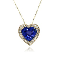 AAA Tanzanite and Diamond Heart Shape Pendant in 14KY Gold