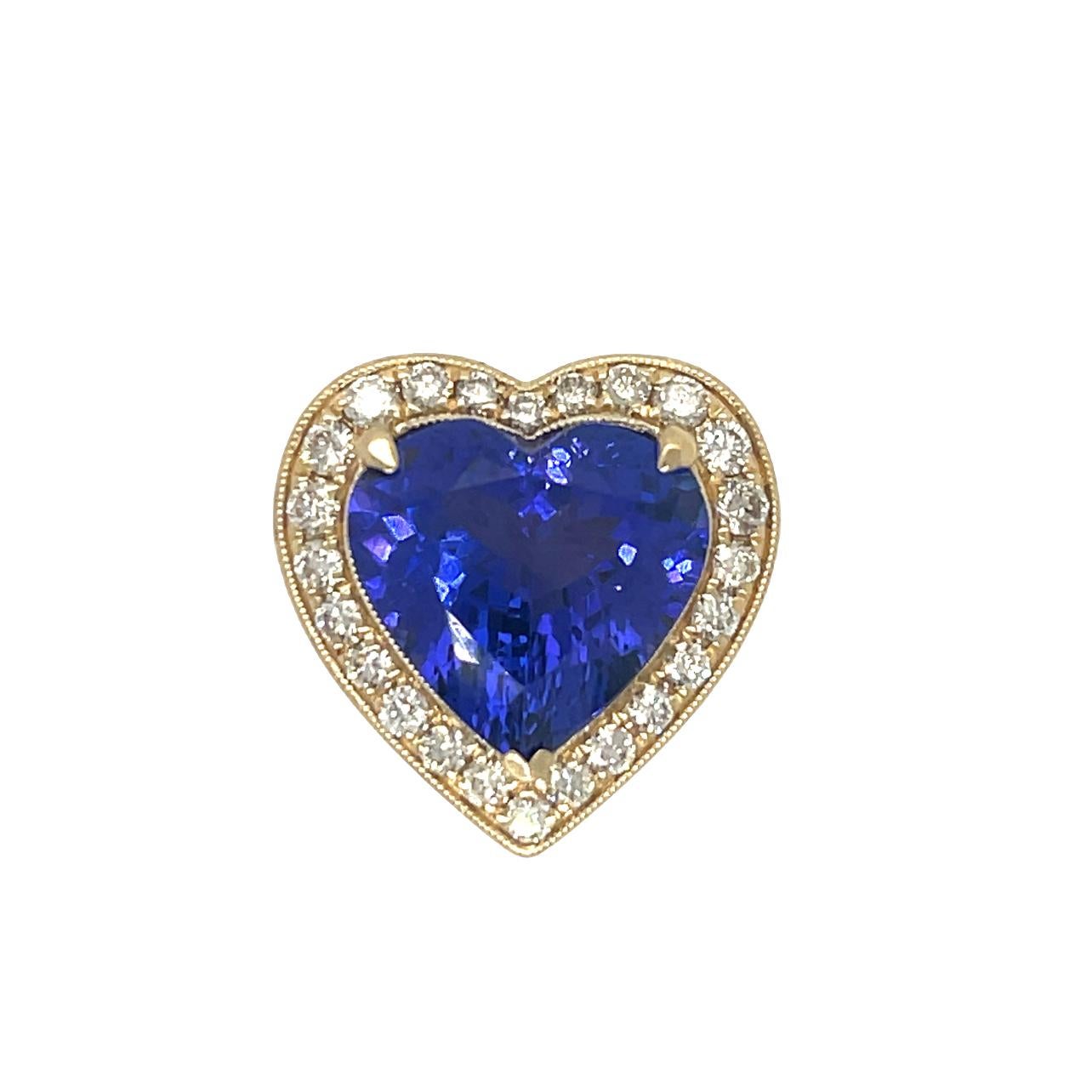 Pendentif en forme de cœur en tanzanite et diamant AAA en or 14 carats Neuf - En vente à New York, NY