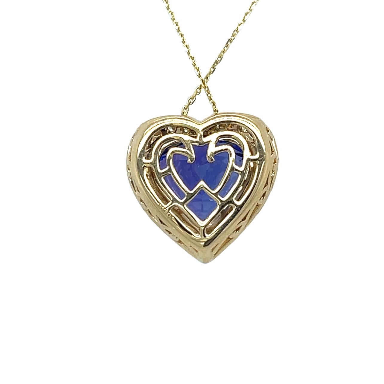 Pendentif en forme de cœur en tanzanite et diamant AAA en or 14 carats en vente 1