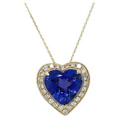 AAA Tanzanite and Diamond Heart Shape Pendant in 14KY Gold