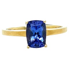 AAA Tanzanite Cushion Cut Ring in 18K Yellow Gold