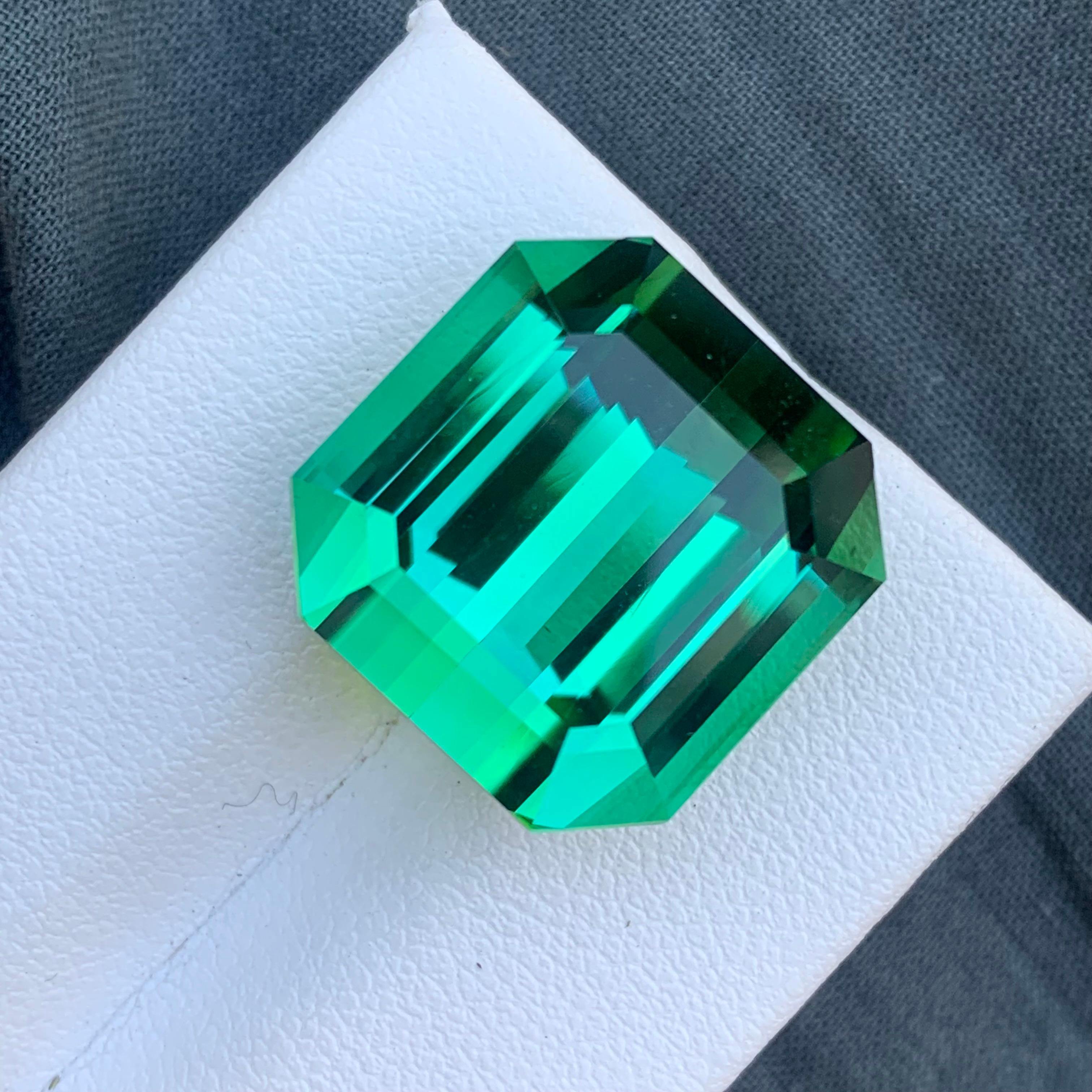 Women's or Men's AAA Top Quality 31.15 Carat Natural Lagoon Tourmaline Emerald Cut Gemstone For Sale