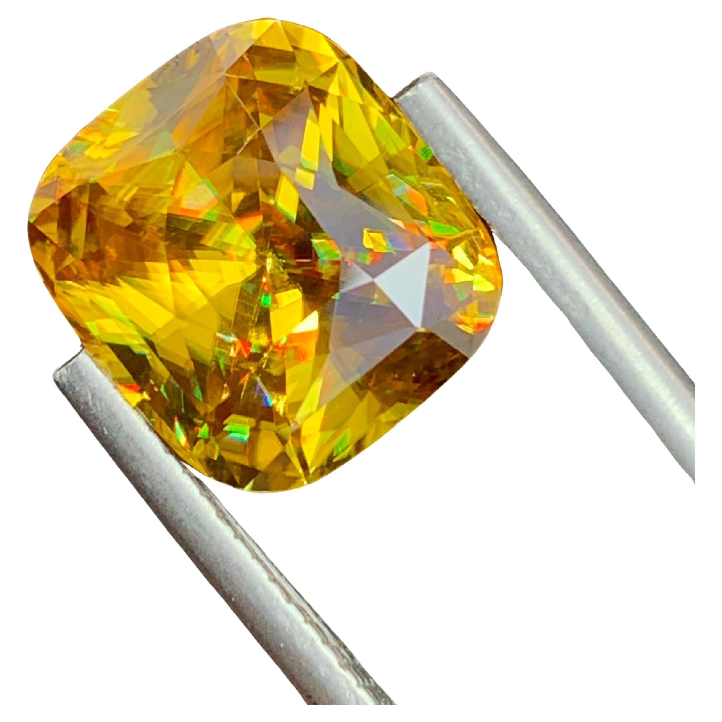 AAA Top Quality 6.45 Carat Natural Loose Fire Sphene Titanite Cushion Shape Gem For Sale
