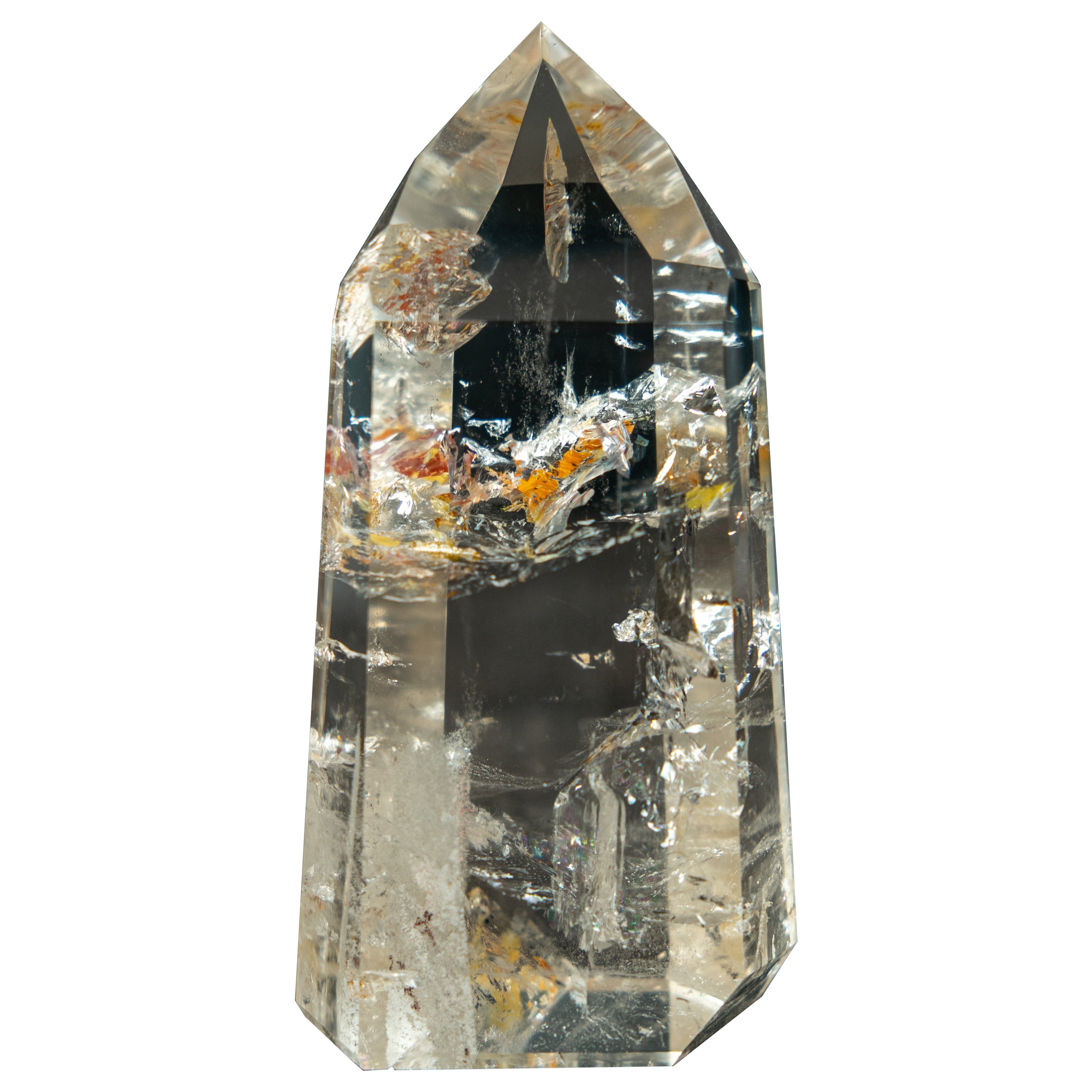 AAA Water-Clear Lemurian Quartz Obelisk with Orange Hematite Inclusions