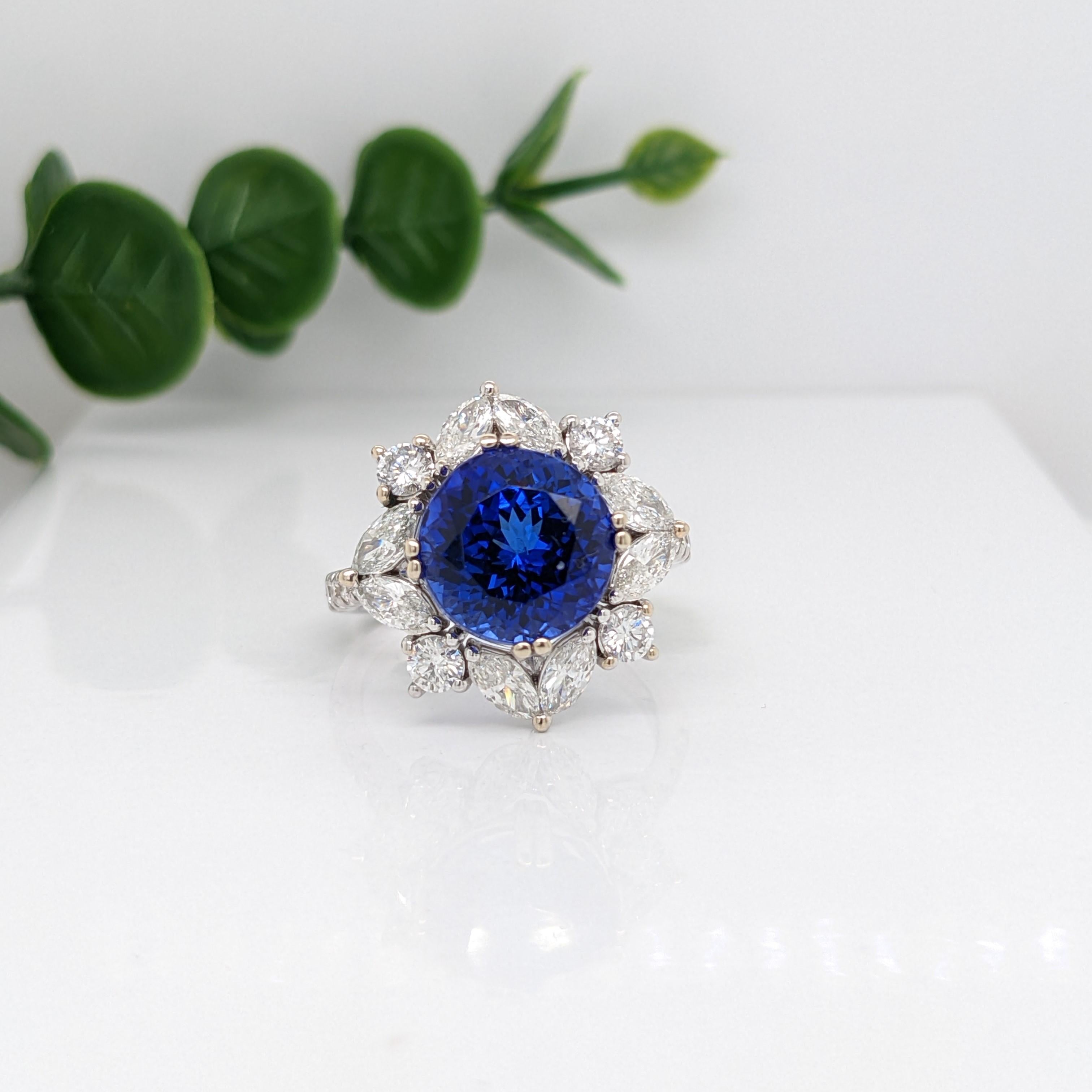 AAAA D Block 5+ Carat Tanzanite Ring in 14k White Gold and Diamond Setting In New Condition In Columbus, OH