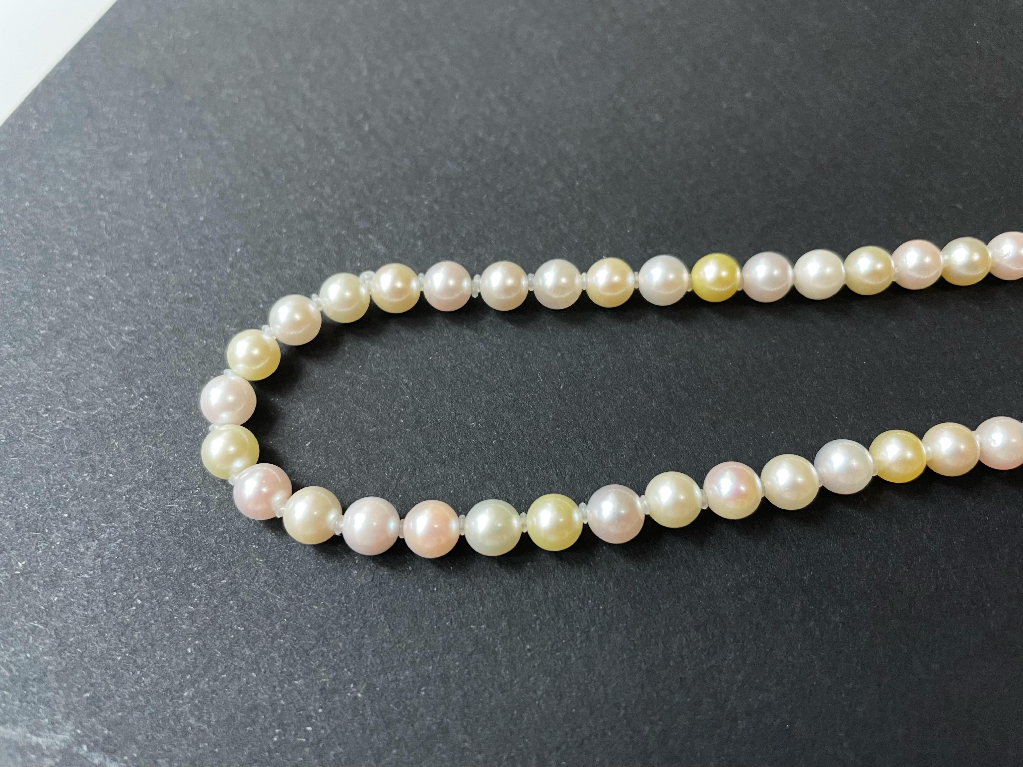 Baroque AAAA Grade Natural Multi-Color Japan Akoya Pearl Necklace 5.5-5.9mm in 14K Gold For Sale