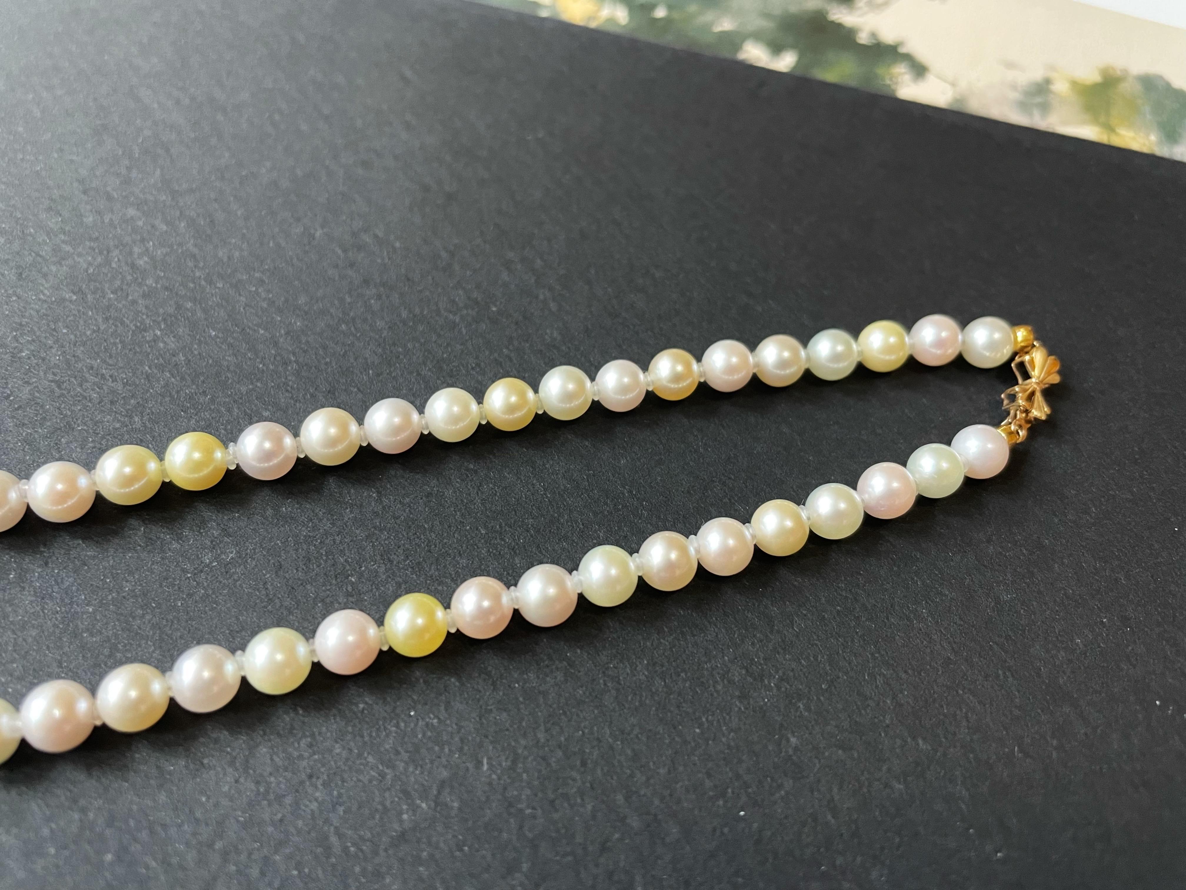 Round Cut AAAA Grade Natural Multi-Color Japan Akoya Pearl Necklace 5.5-5.9mm in 14K Gold For Sale