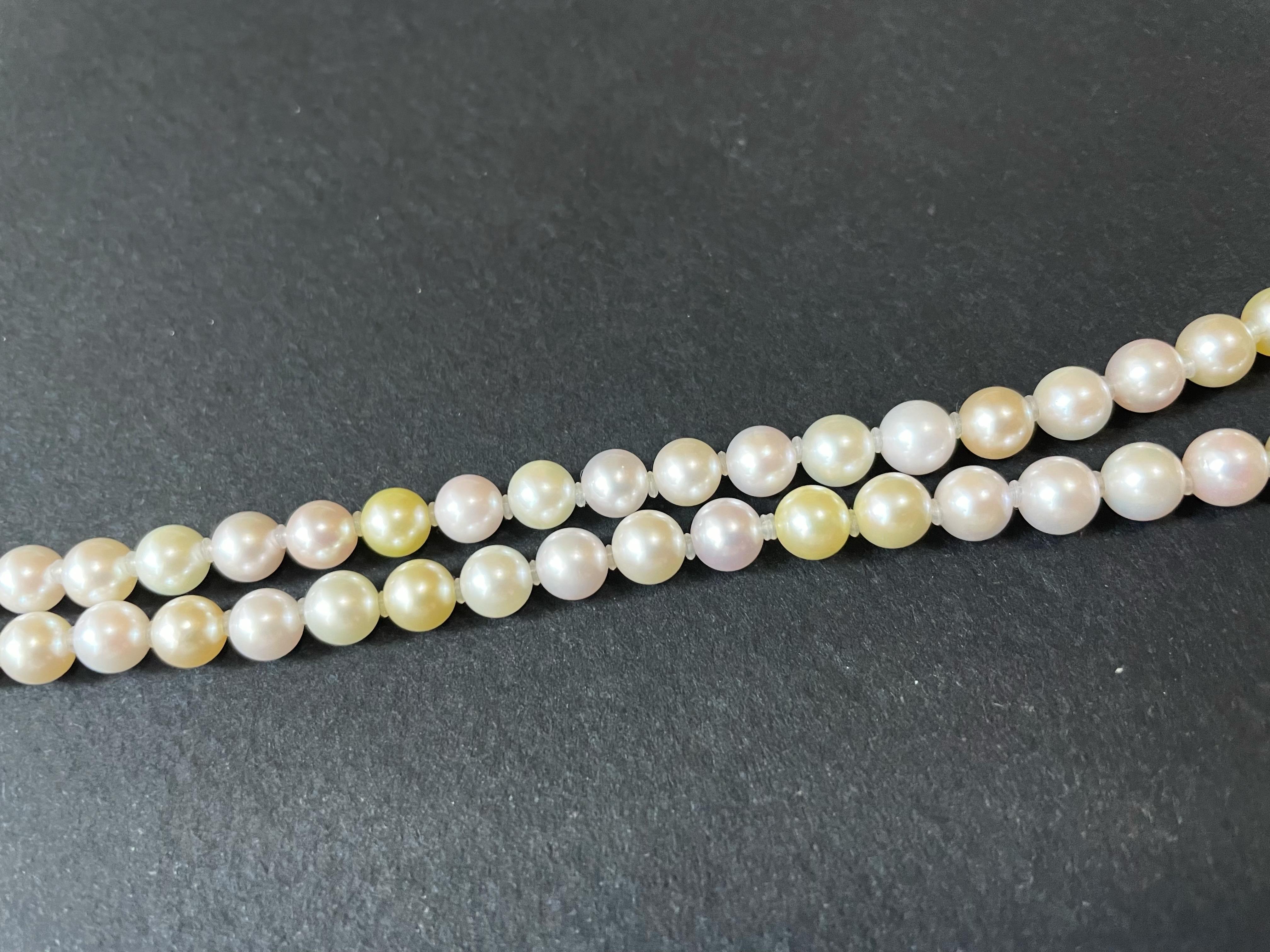 AAAA Grade Natural Multi-Color Japan Akoya Pearl Necklace 5.5-5.9mm in 14K Gold For Sale 2