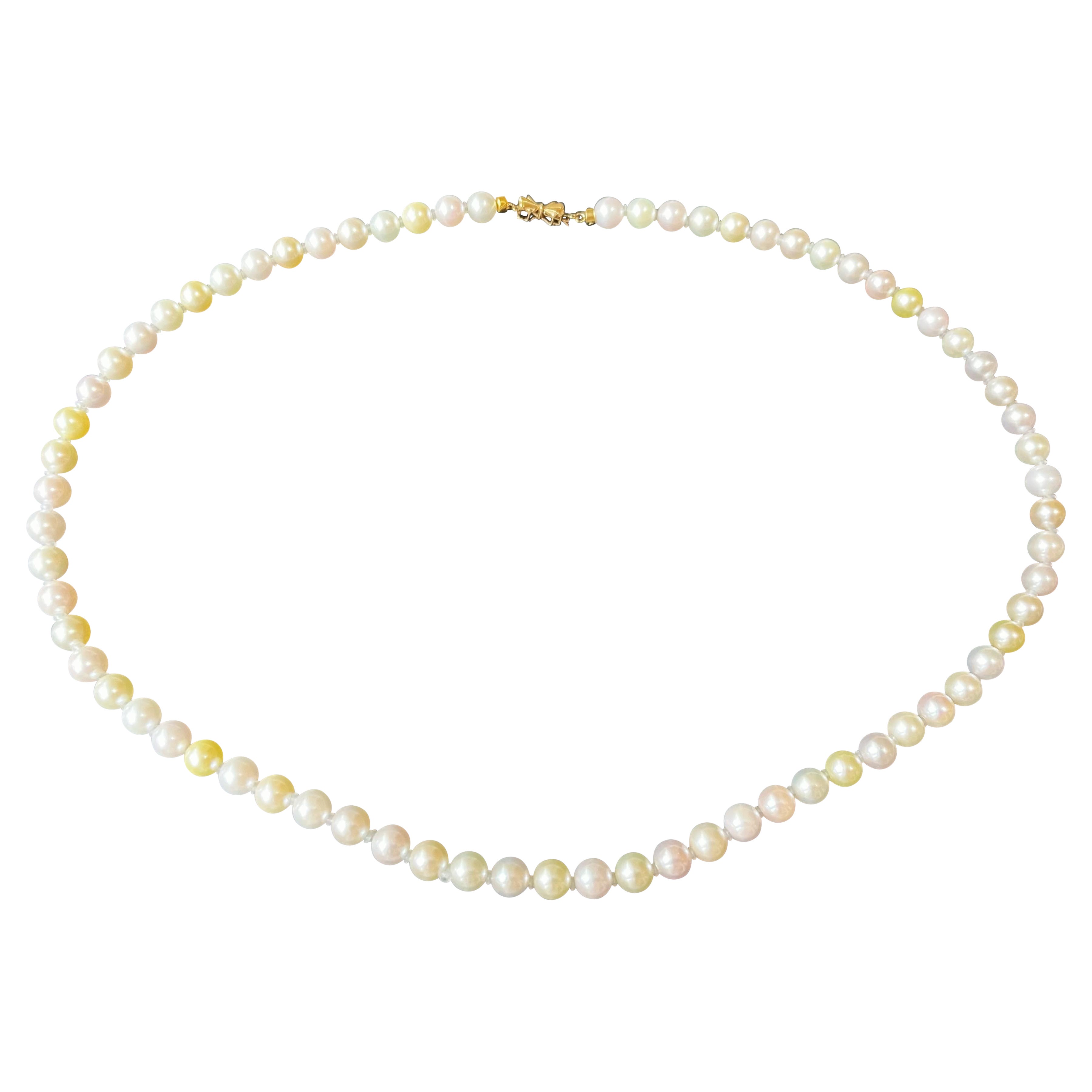AAAA Grade Natural Multi-Color Japan Akoya Pearl Necklace 5.5-5.9mm in 14K Gold For Sale