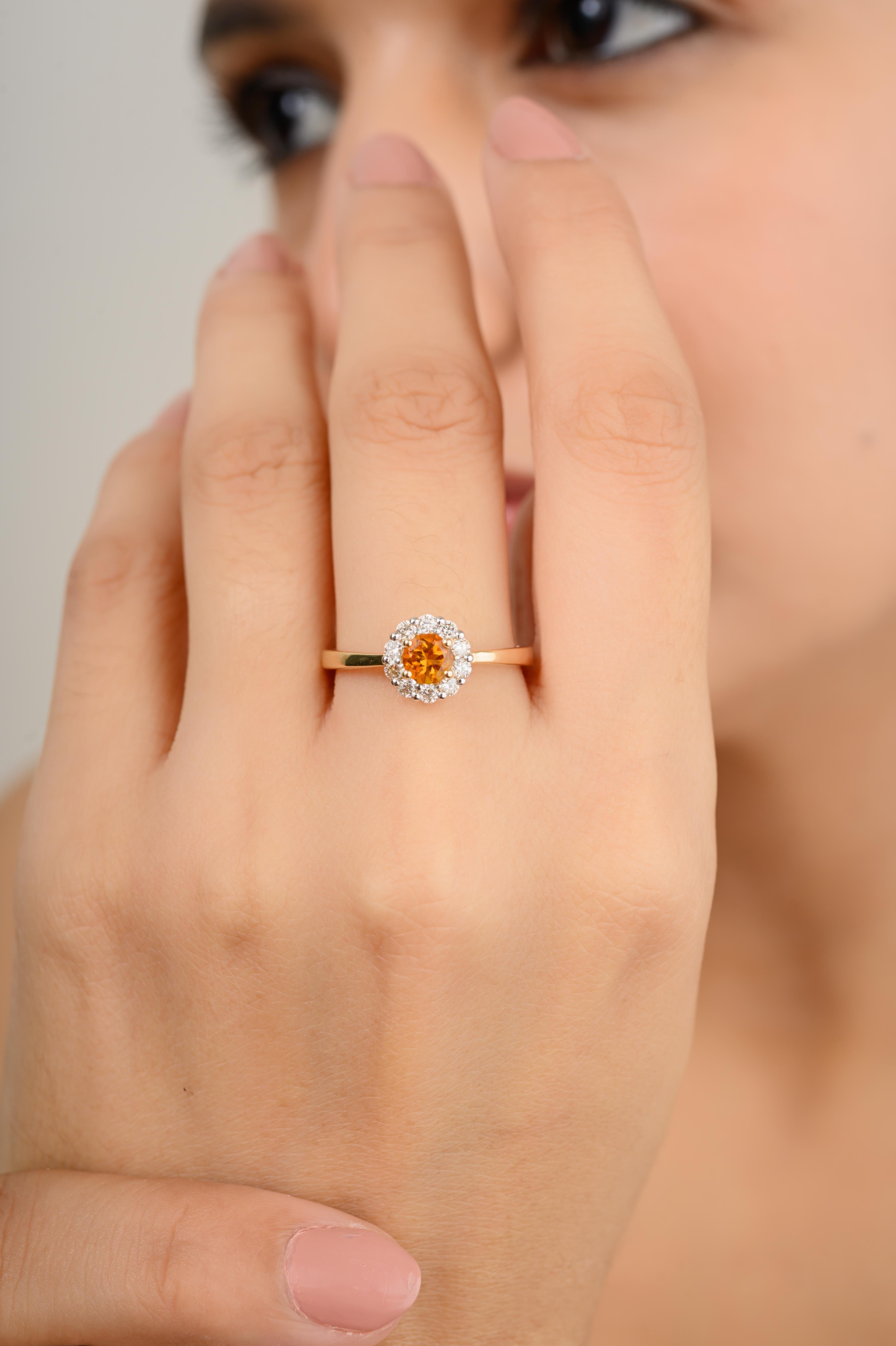For Sale:  AAA Round Cut Citrine Ring with Halo of Diamonds in 14k Solid Yellow Gold 2