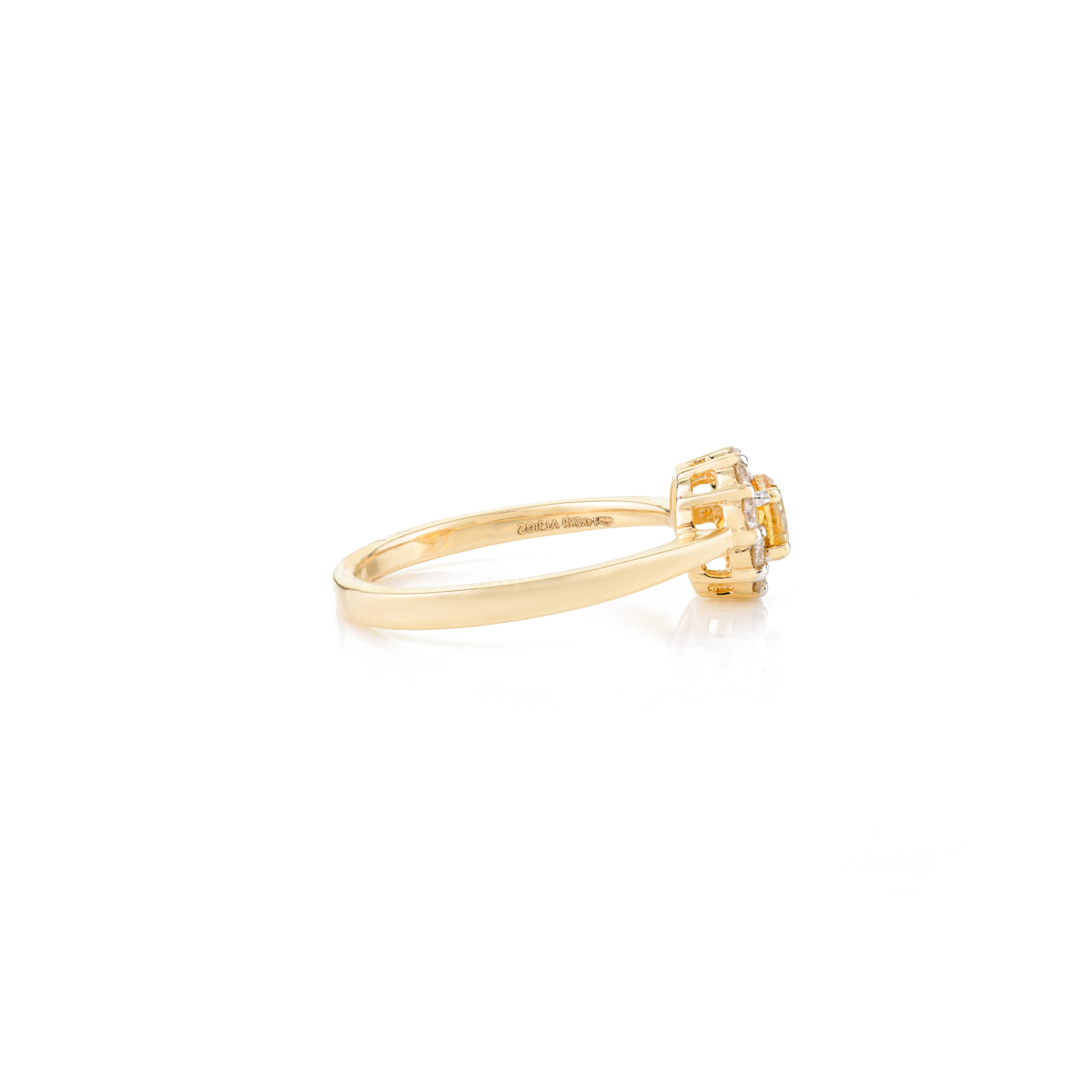 For Sale:  AAA Round Cut Citrine Ring with Halo of Diamonds in 14k Solid Yellow Gold 3