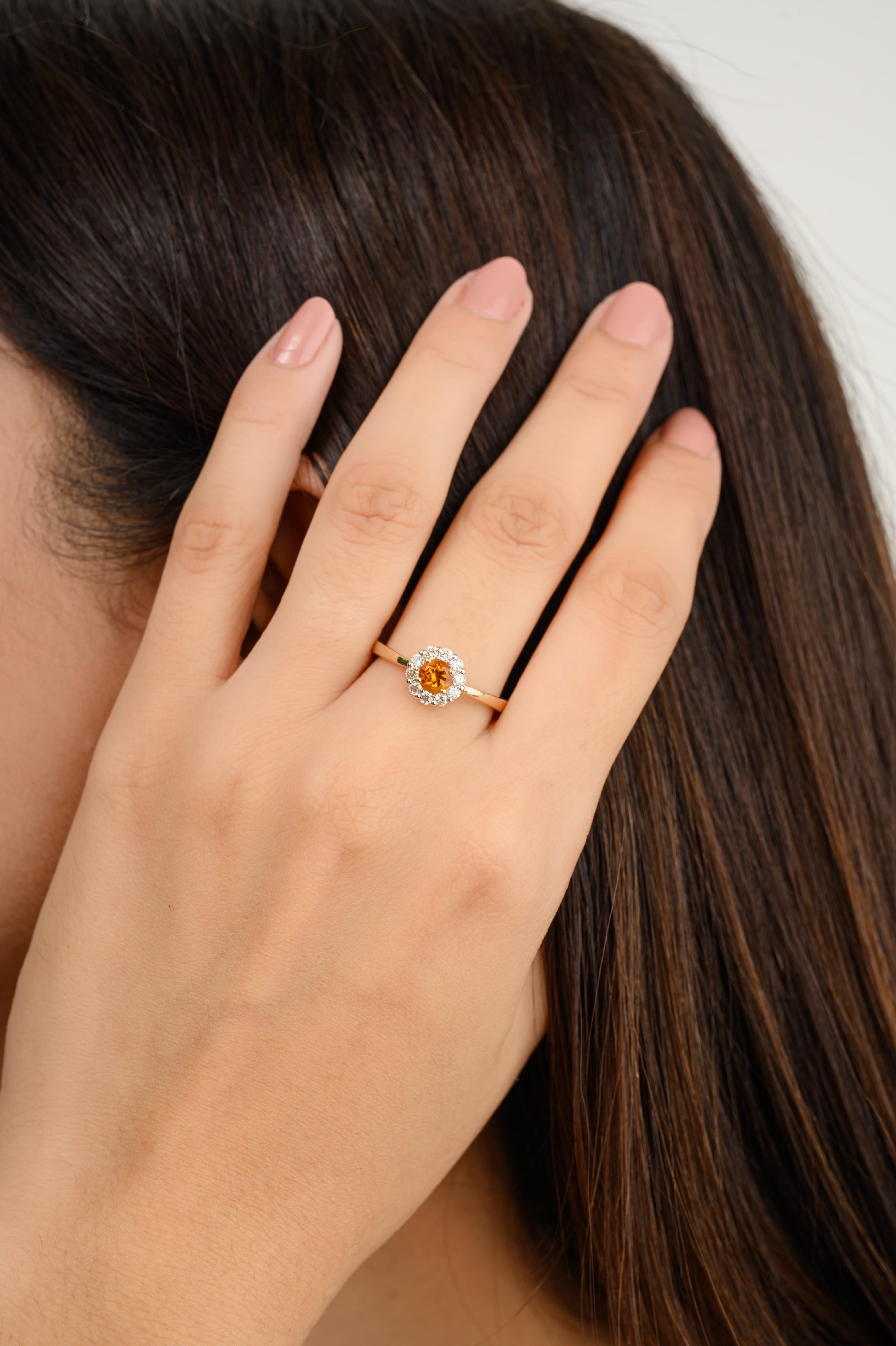 For Sale:  AAA Round Cut Citrine Ring with Halo of Diamonds in 14k Solid Yellow Gold 4