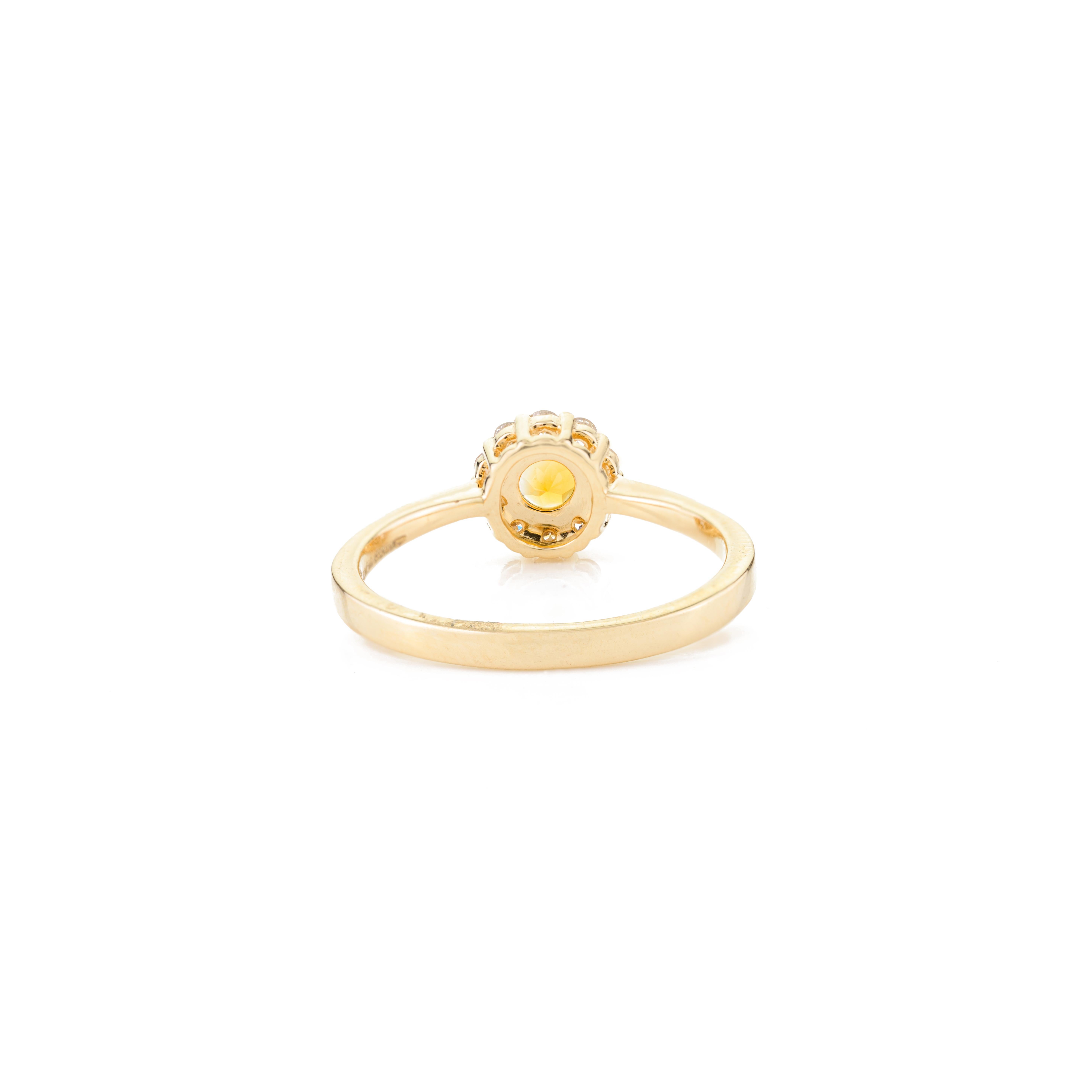 For Sale:  AAA Round Cut Citrine Ring with Halo of Diamonds in 14k Solid Yellow Gold 5