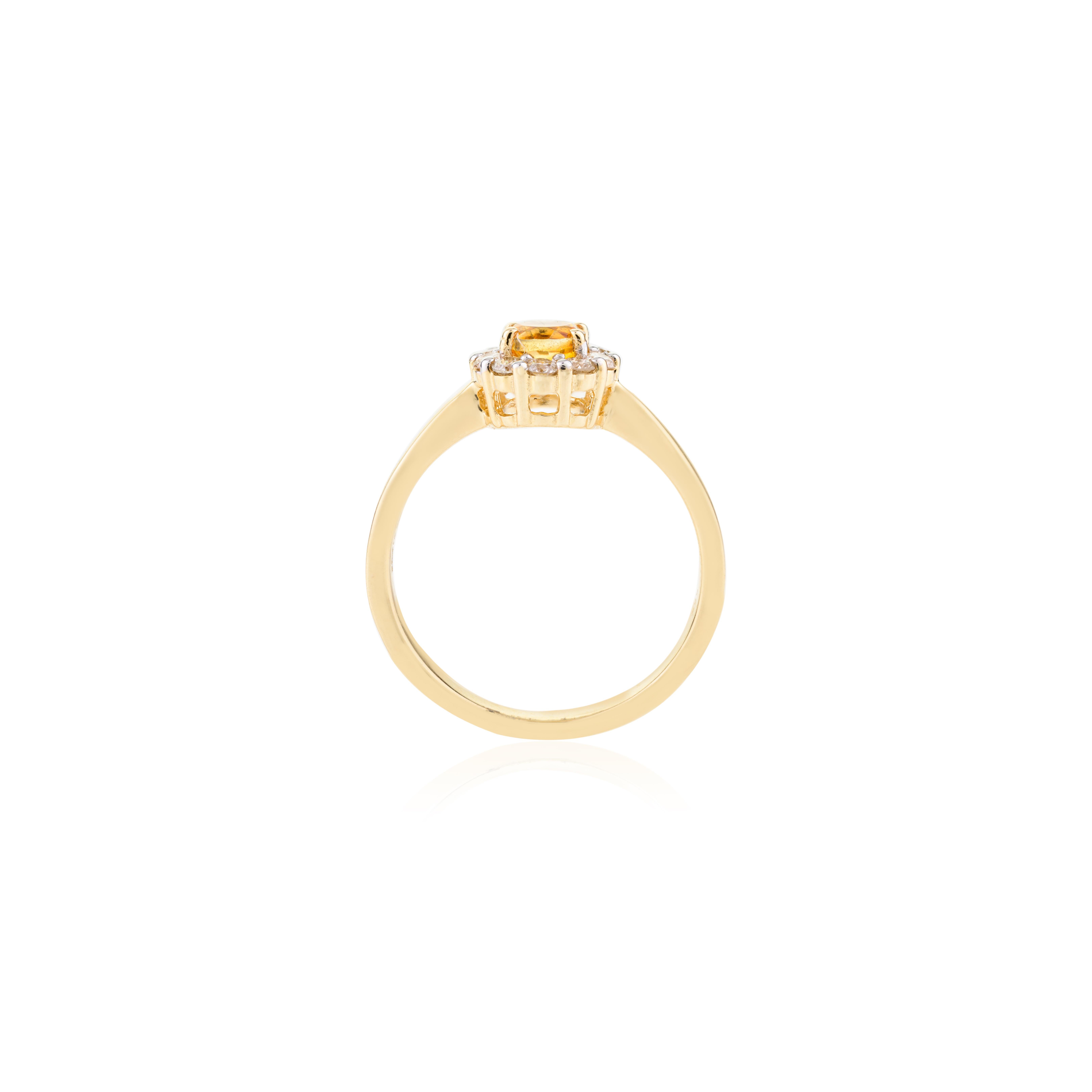 For Sale:  AAA Round Cut Citrine Ring with Halo of Diamonds in 14k Solid Yellow Gold 8
