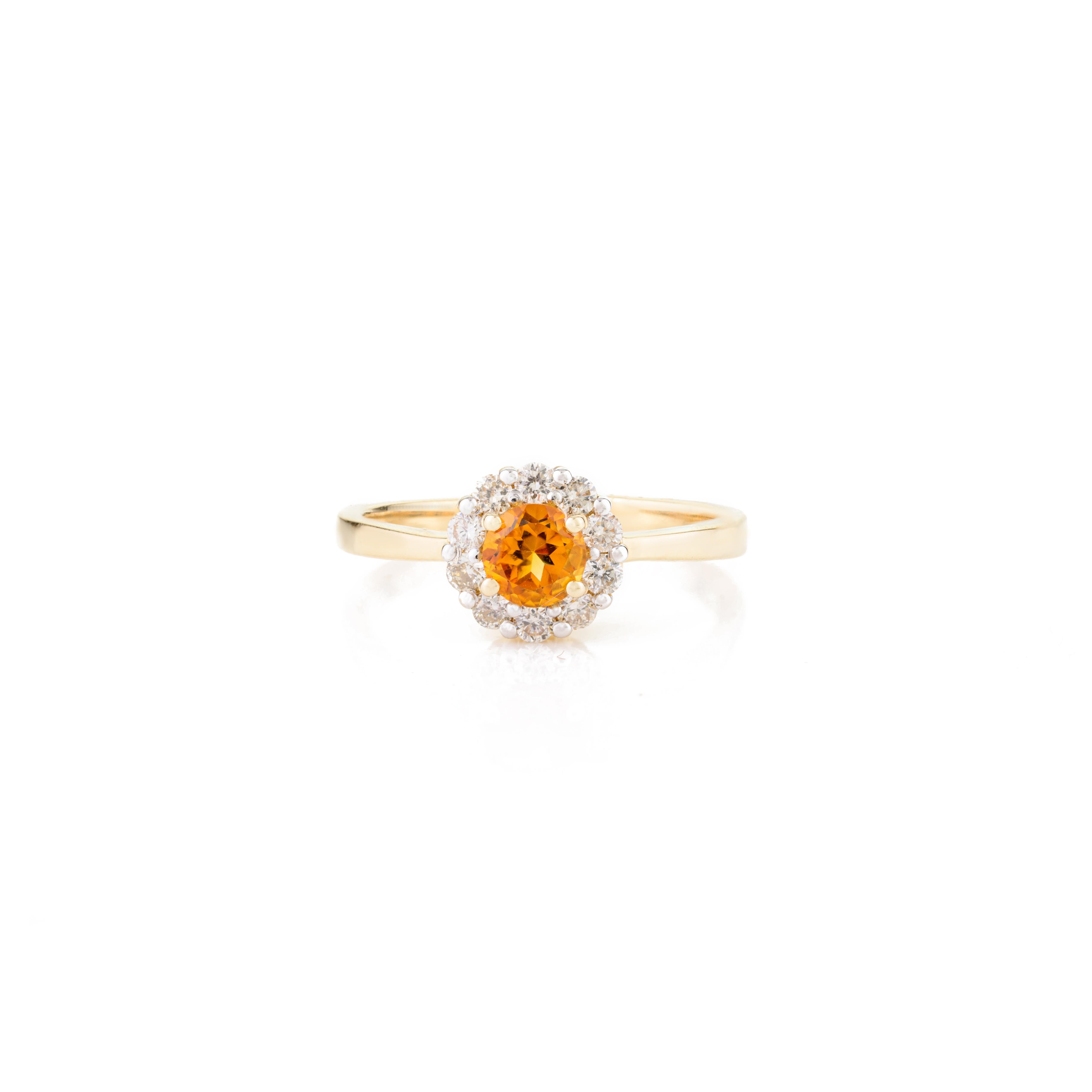For Sale:  AAA Round Cut Citrine Ring with Halo of Diamonds in 14k Solid Yellow Gold 9