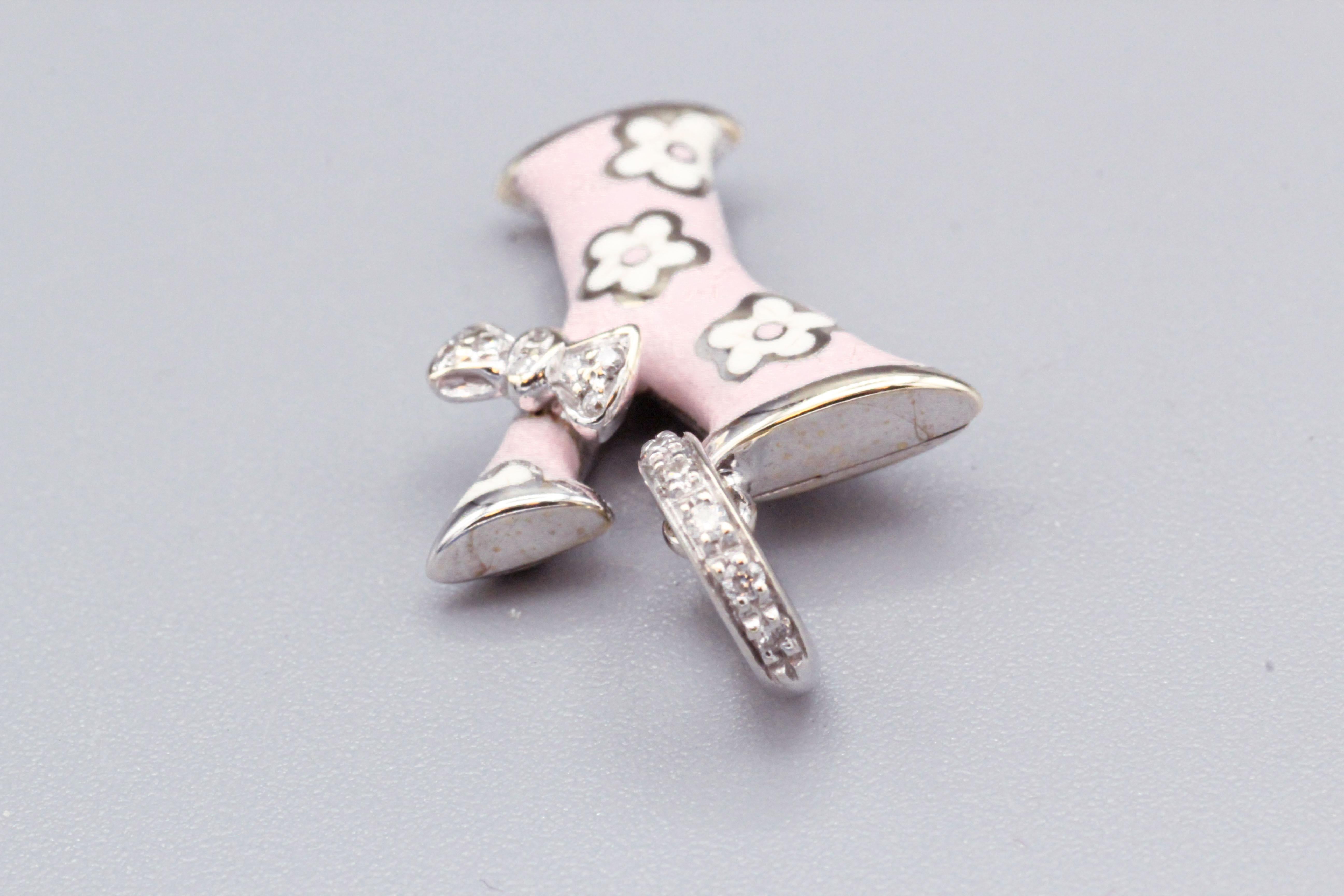 Brilliant Cut AAaron Basha Fine Diamond and Pink Enamel 18k White Gold Y Initial Charm Pendant For Sale