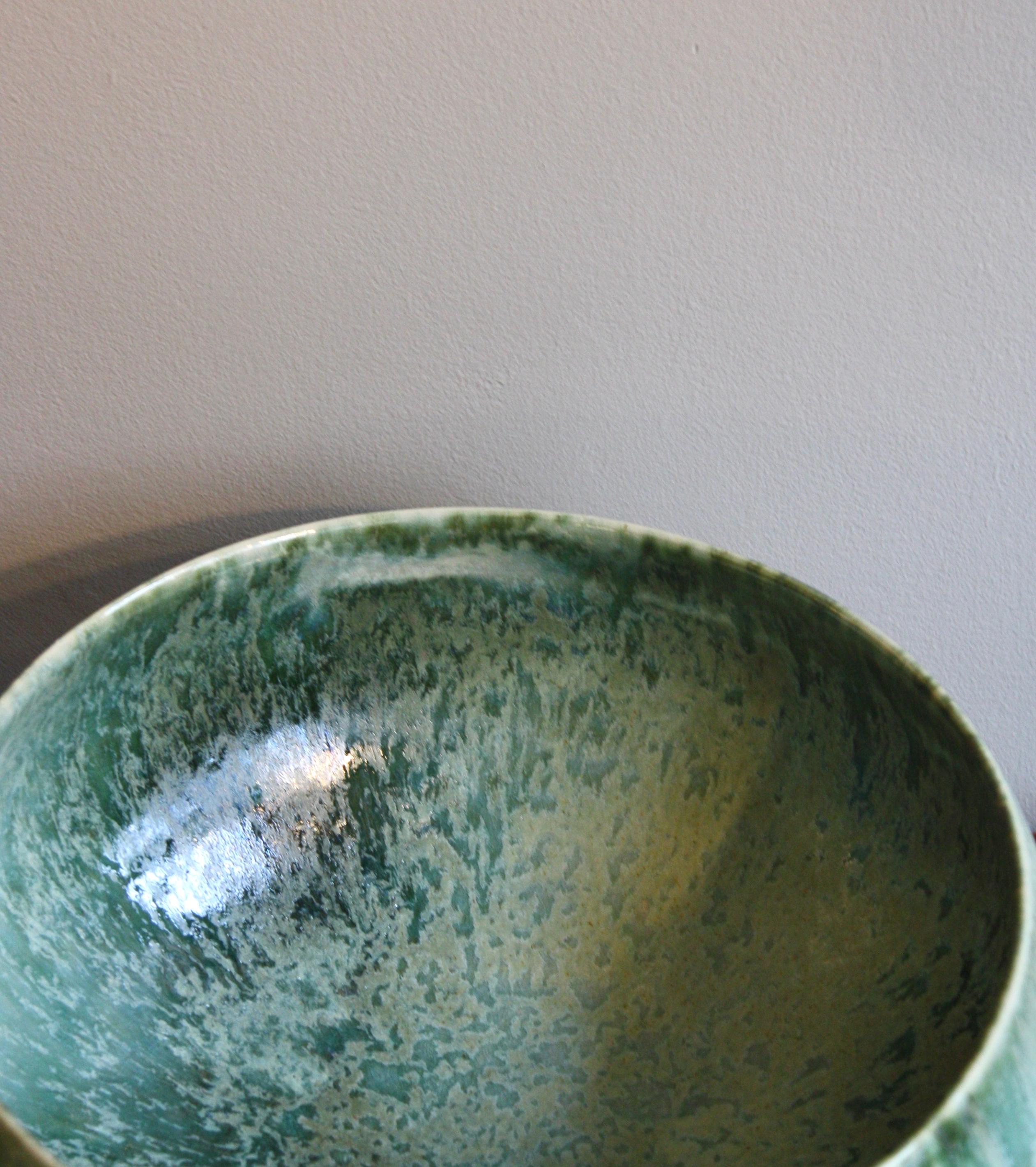 Danish Aage and Kasper Würtz Large Cauldron Shaped Bowl White and Green Glaze