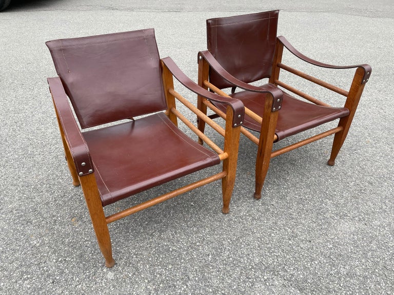 Aage Bruun and Son Safari Chairs in Patinated Leather, Denmark, 1960s 4