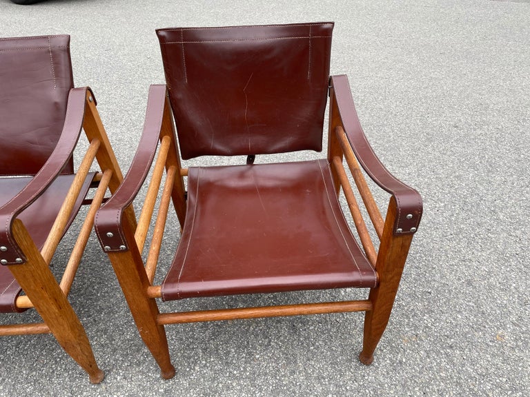 Danish Aage Bruun and Son Safari Chairs in Patinated Leather, Denmark, 1960s