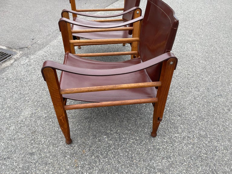 Aage Bruun and Son Safari Chairs in Patinated Leather, Denmark, 1960s In Good Condition In Copenhagen, DK