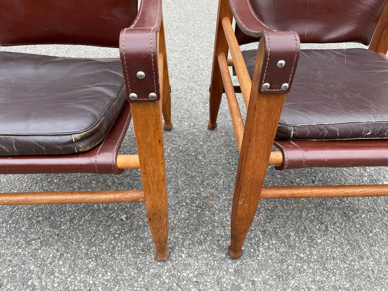 Aage Bruun and Son Safari Chairs in Patinated Leather, Denmark, 1960s 2