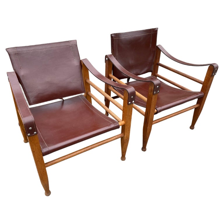 Aage Bruun and Son Safari Chairs in Patinated Leather, Denmark, 1960s