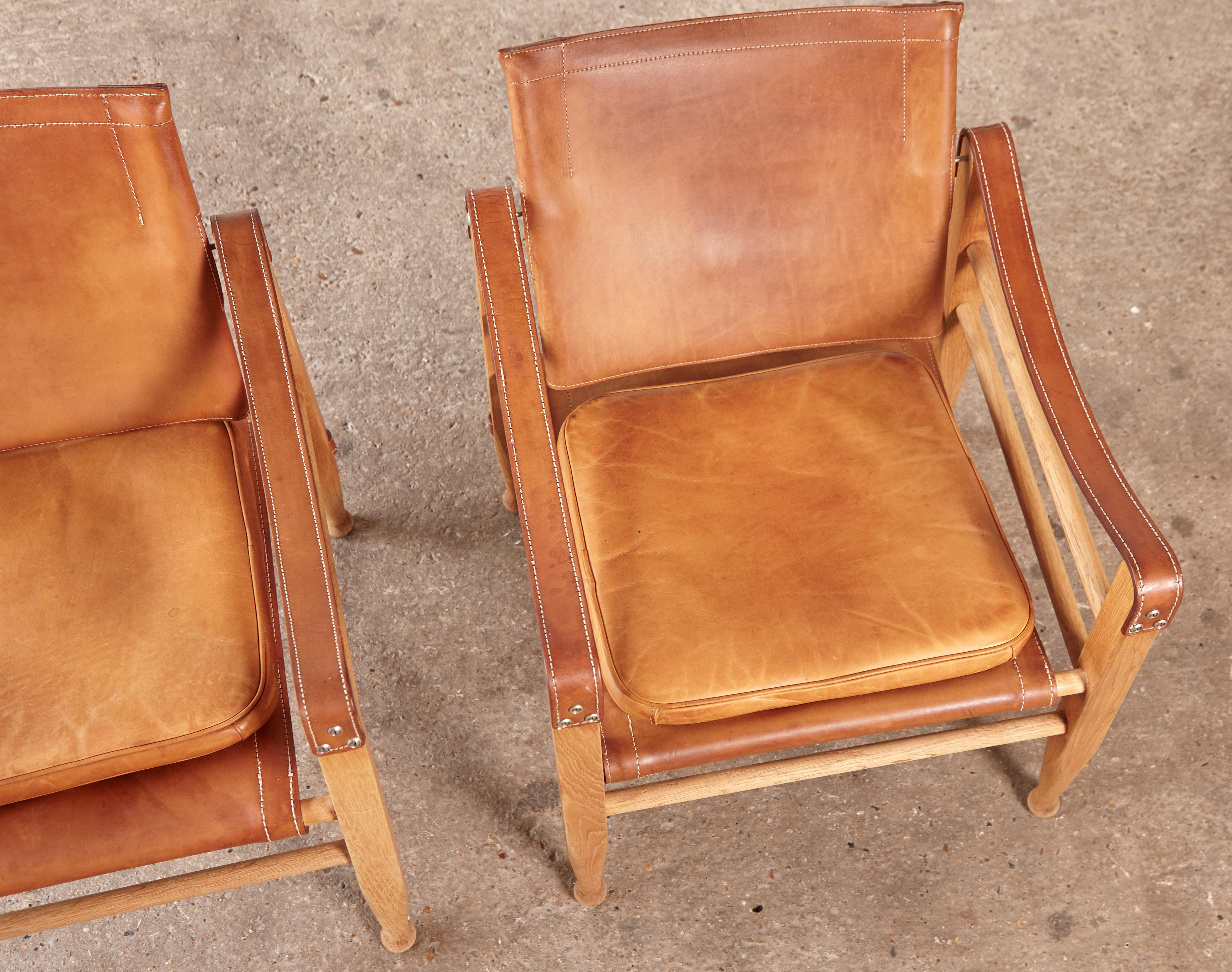 Aage Bruun and Son Safari Chairs in Patinated Tan Leather, Denmark, 1960s 8