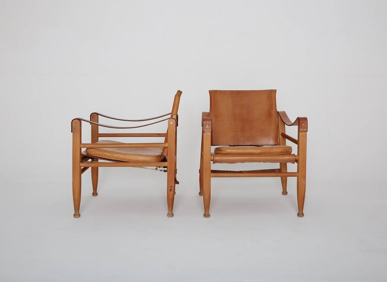 Aage Bruun and Son Safari Chairs in Patinated Tan Leather, Denmark, 1960s  at 1stDibs