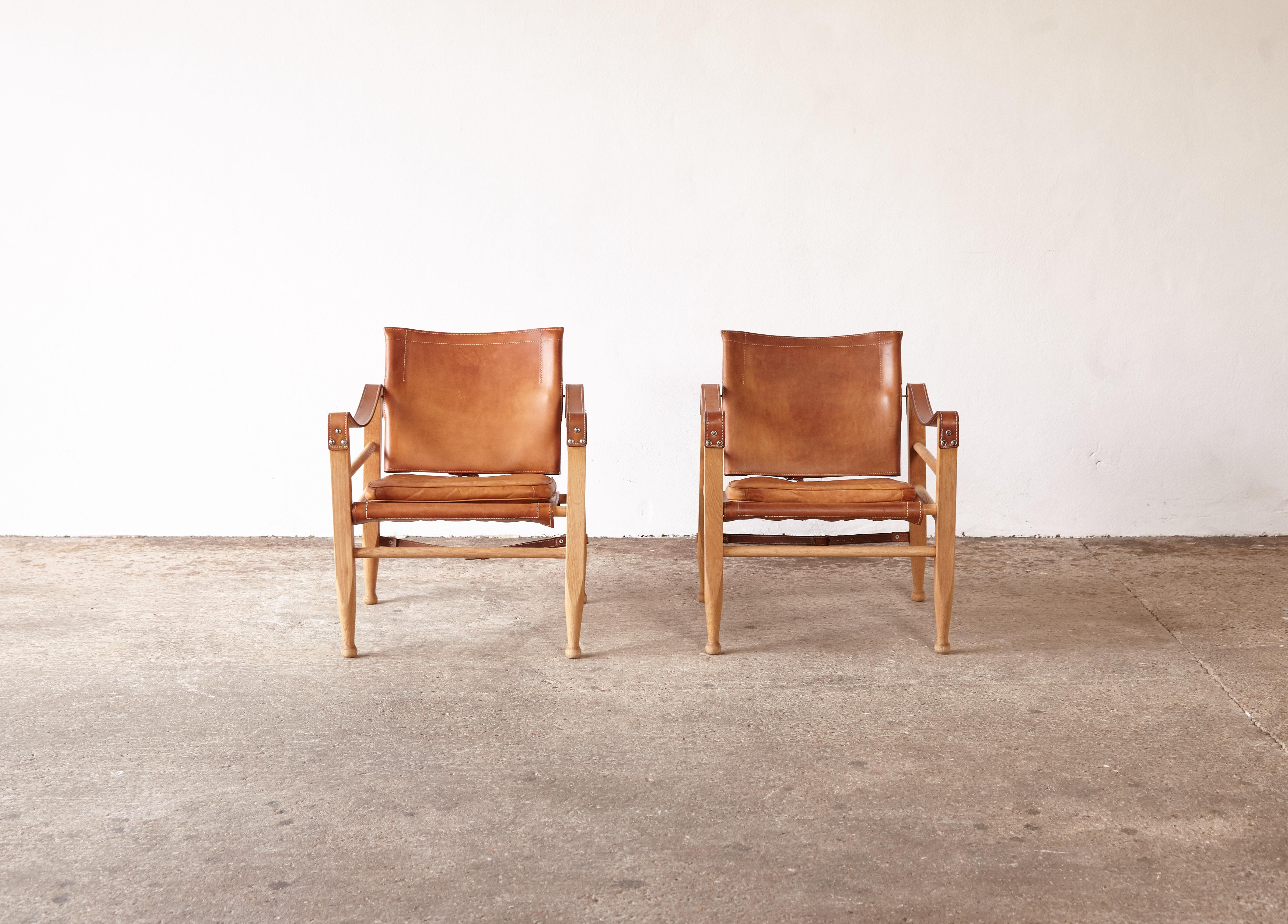 Danish Aage Bruun and Son Safari Chairs in Patinated Tan Leather, Denmark, 1960s