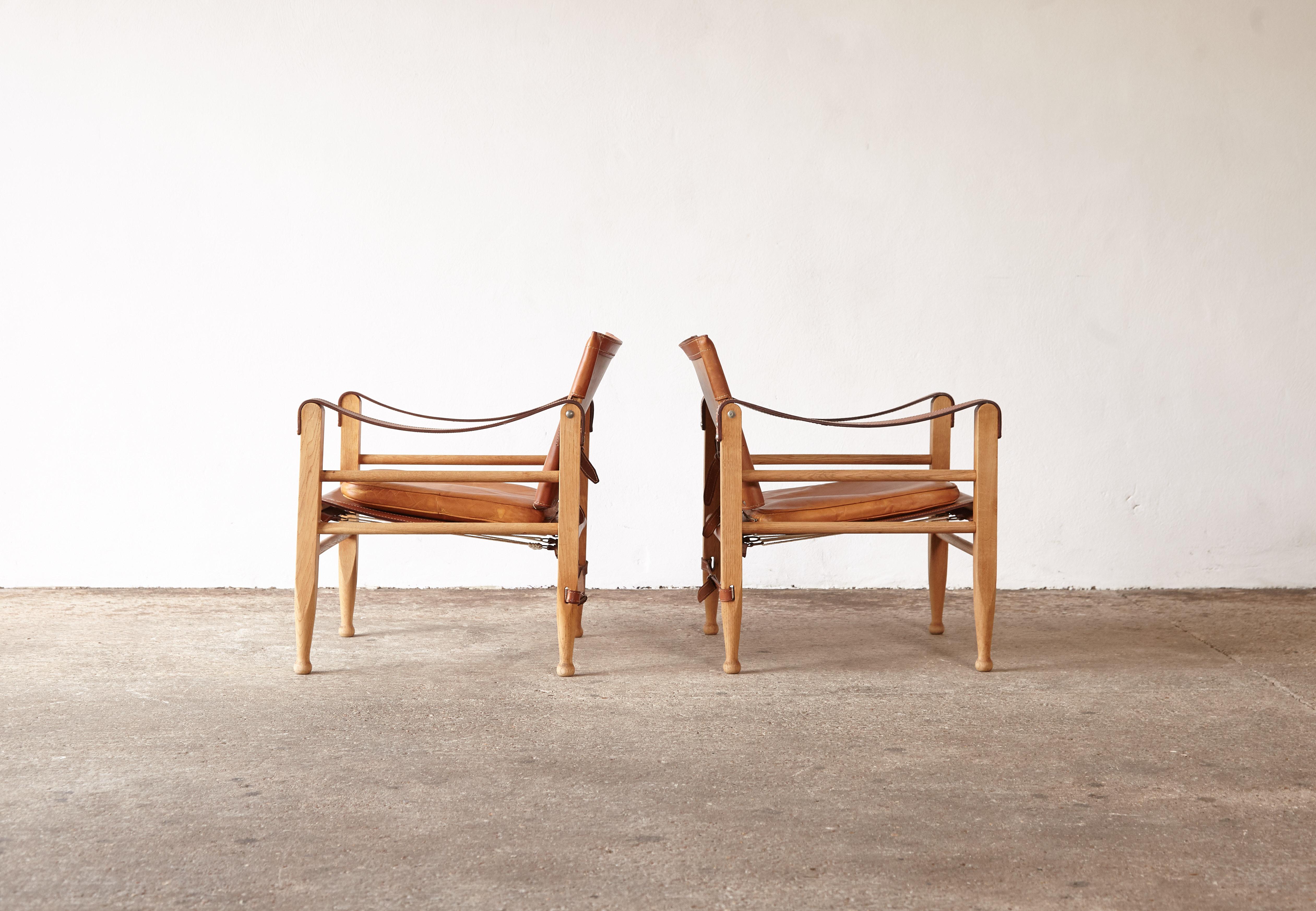 20th Century Aage Bruun and Son Safari Chairs in Patinated Tan Leather, Denmark, 1960s