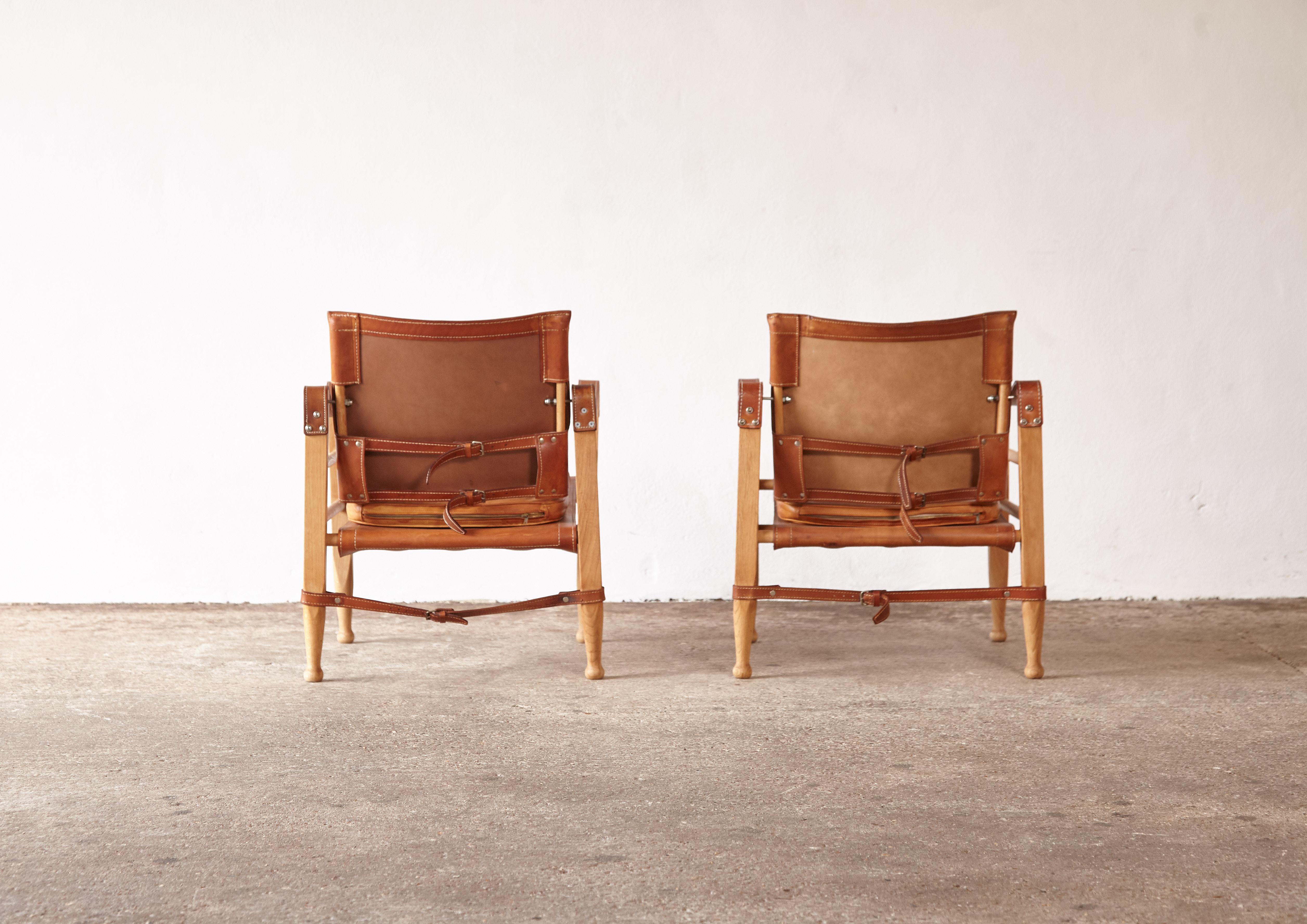 Aage Bruun and Son Safari Chairs in Patinated Tan Leather, Denmark, 1960s 2