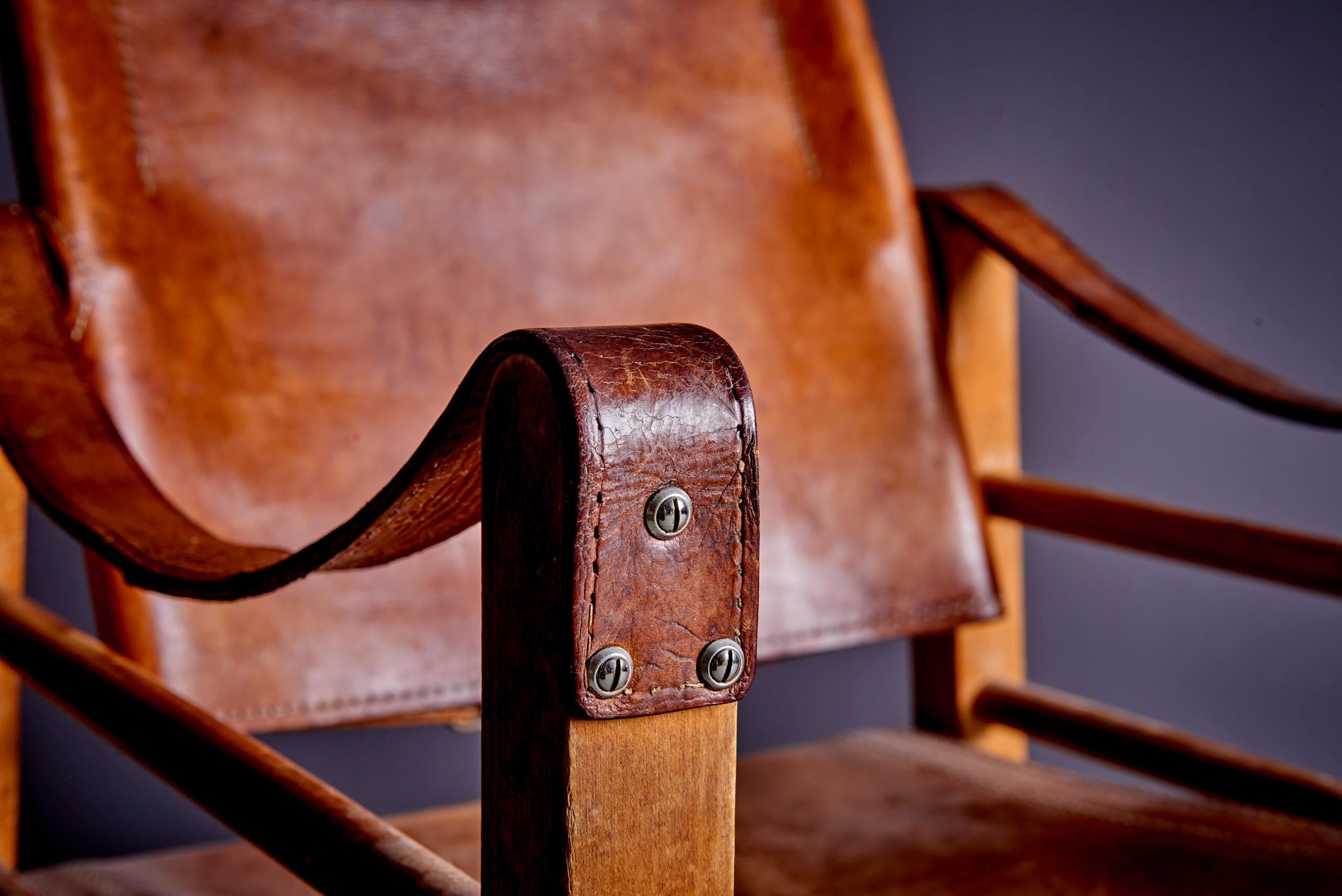 Aage Bruun & Søn Safari Chair aus Vollnarbenleder im Angebot 4
