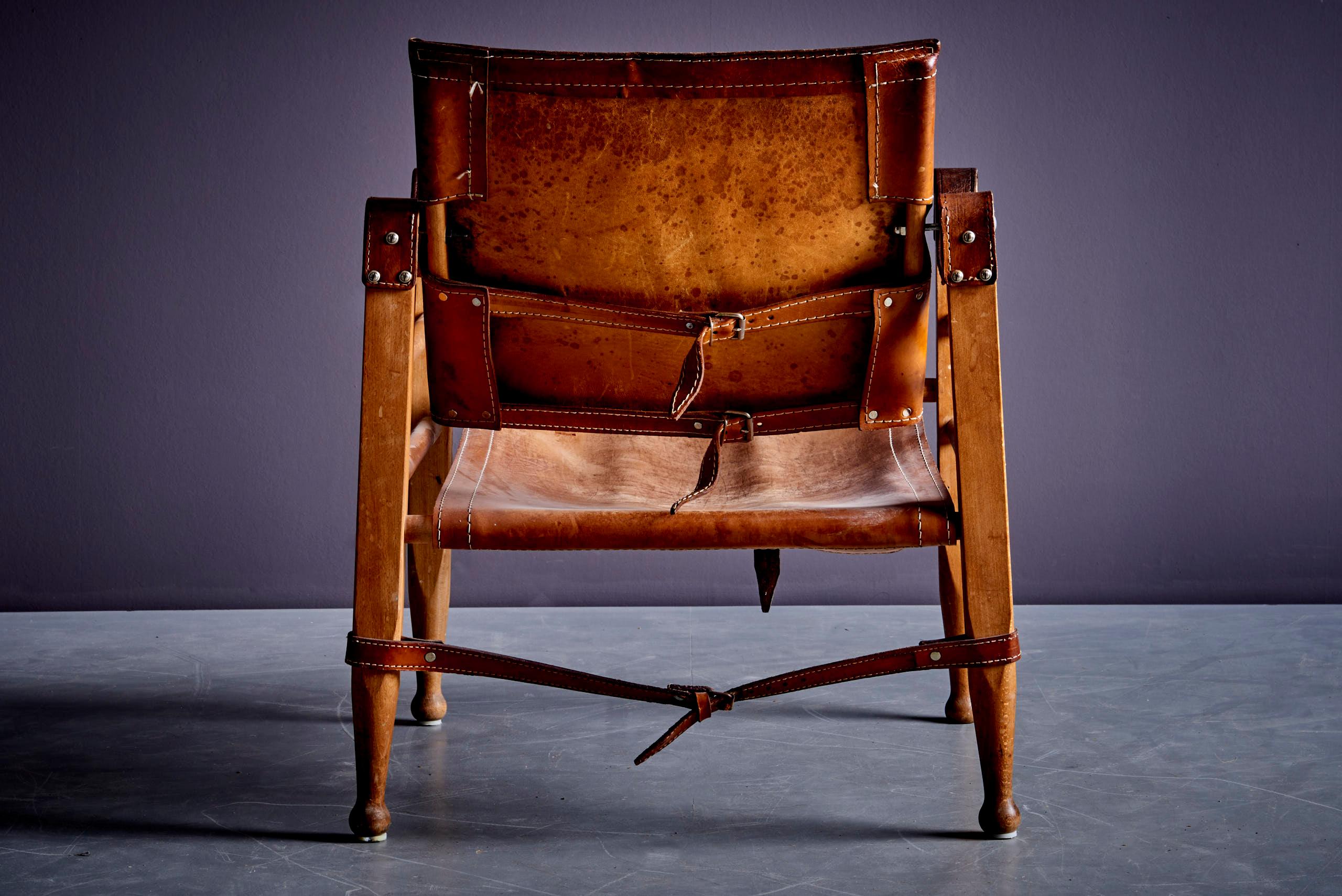 Aage Bruun & Søn Safari Chair aus Vollnarbenleder (Moderne der Mitte des Jahrhunderts) im Angebot
