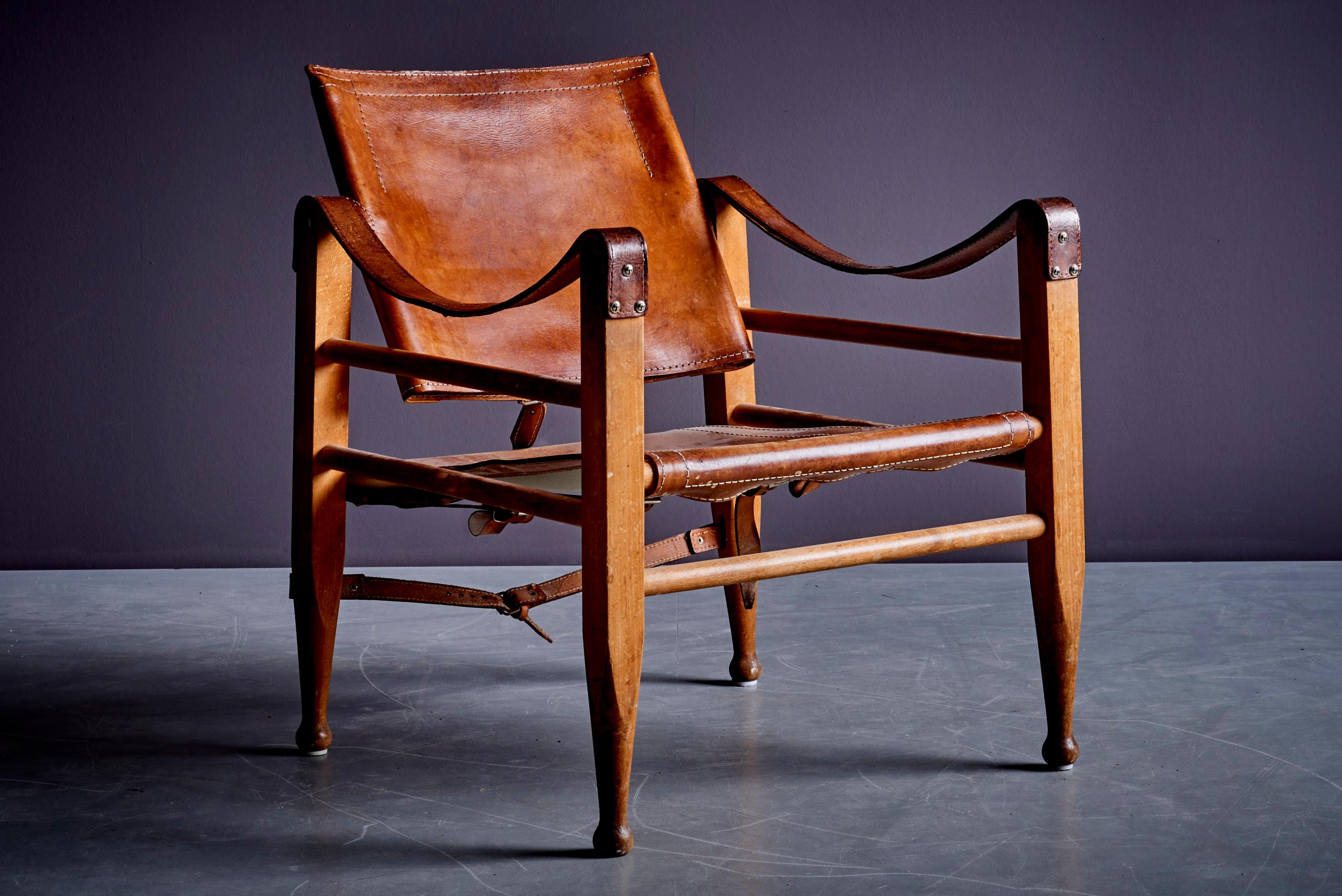 Aage Bruun & Søn Safari Chair aus Vollnarbenleder (Dänisch) im Angebot