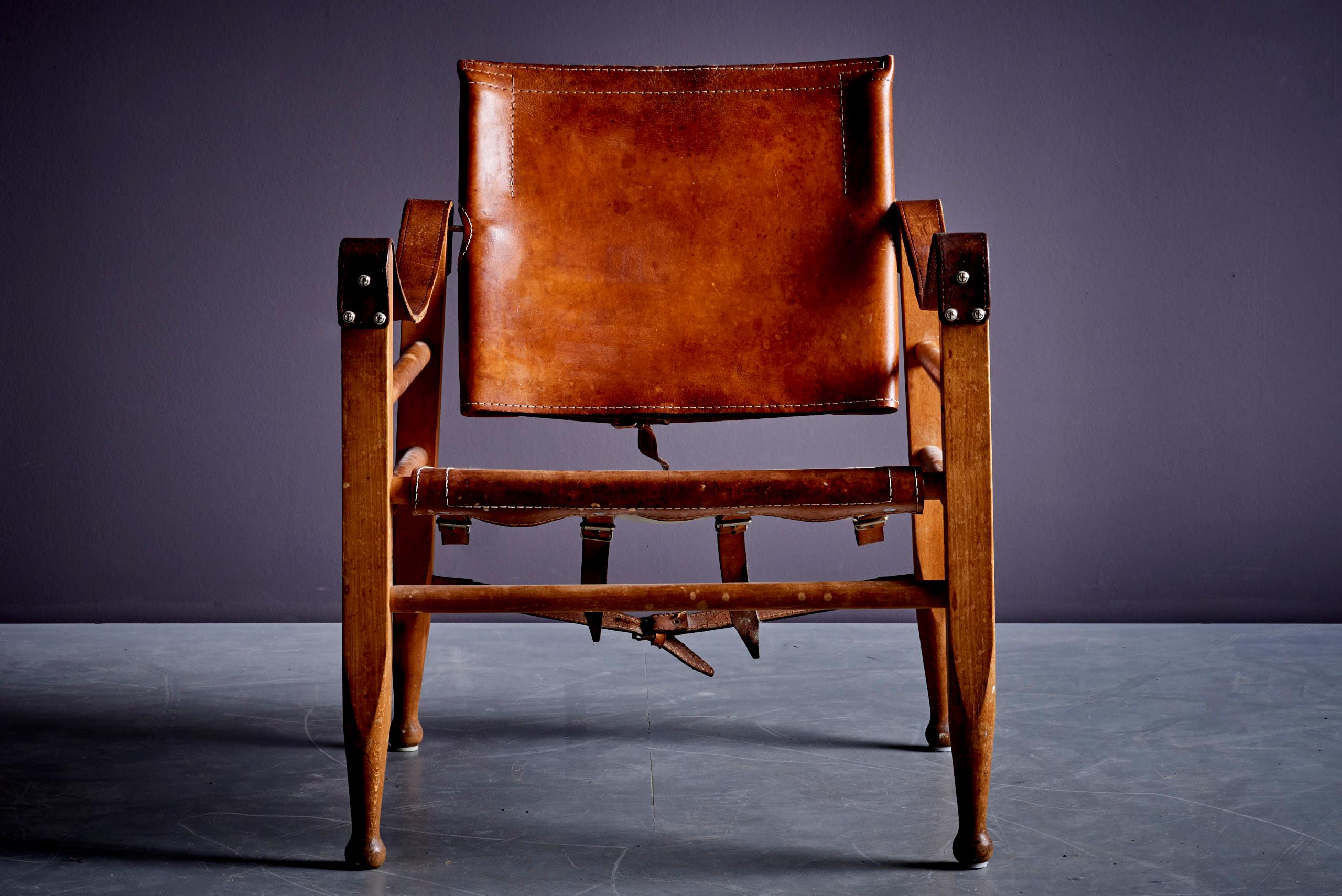 Aage Bruun & Søn Safari Chair aus Vollnarbenleder im Zustand „Relativ gut“ im Angebot in Berlin, DE
