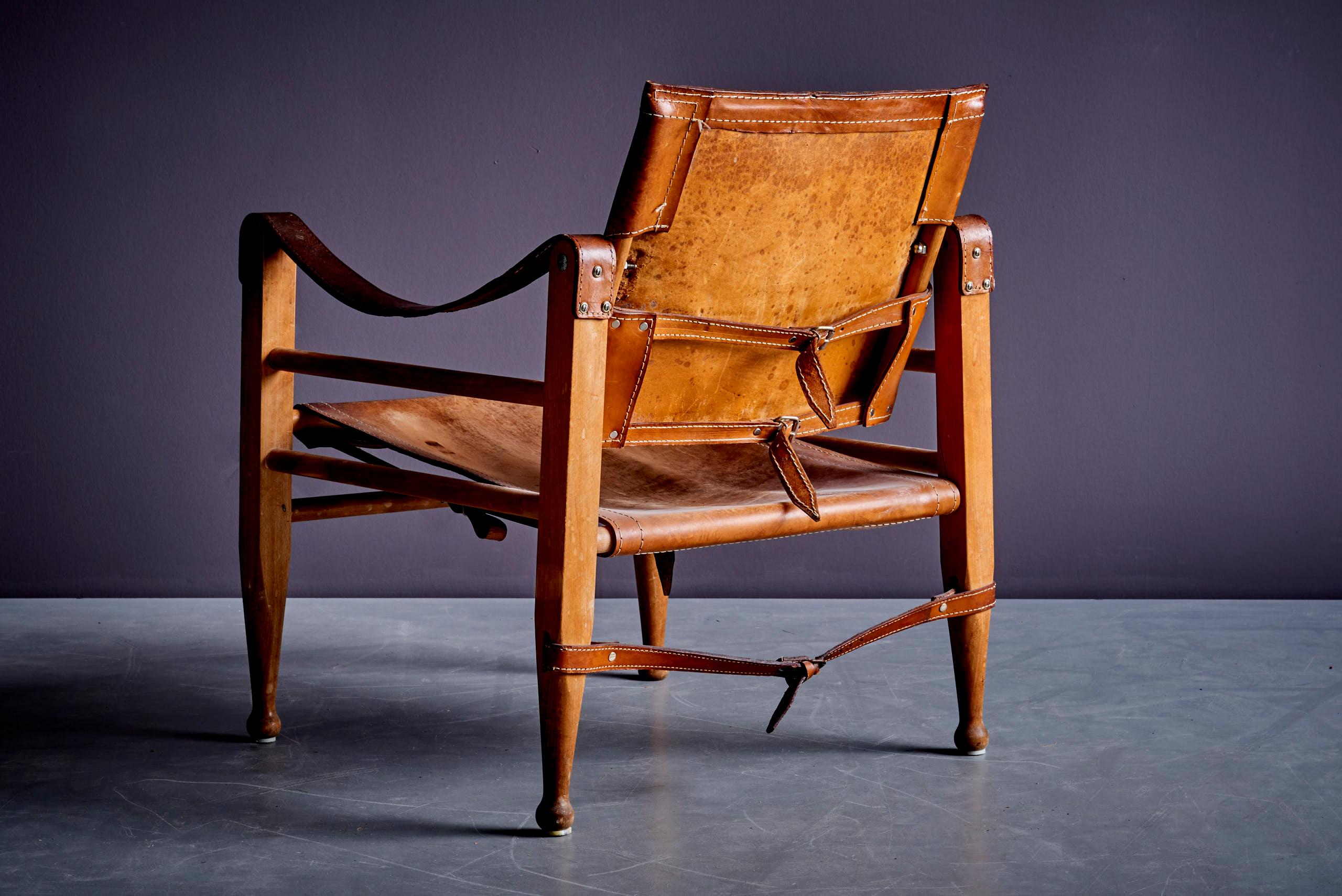 Aage Bruun & Søn Safari Chair aus Vollnarbenleder (20. Jahrhundert) im Angebot