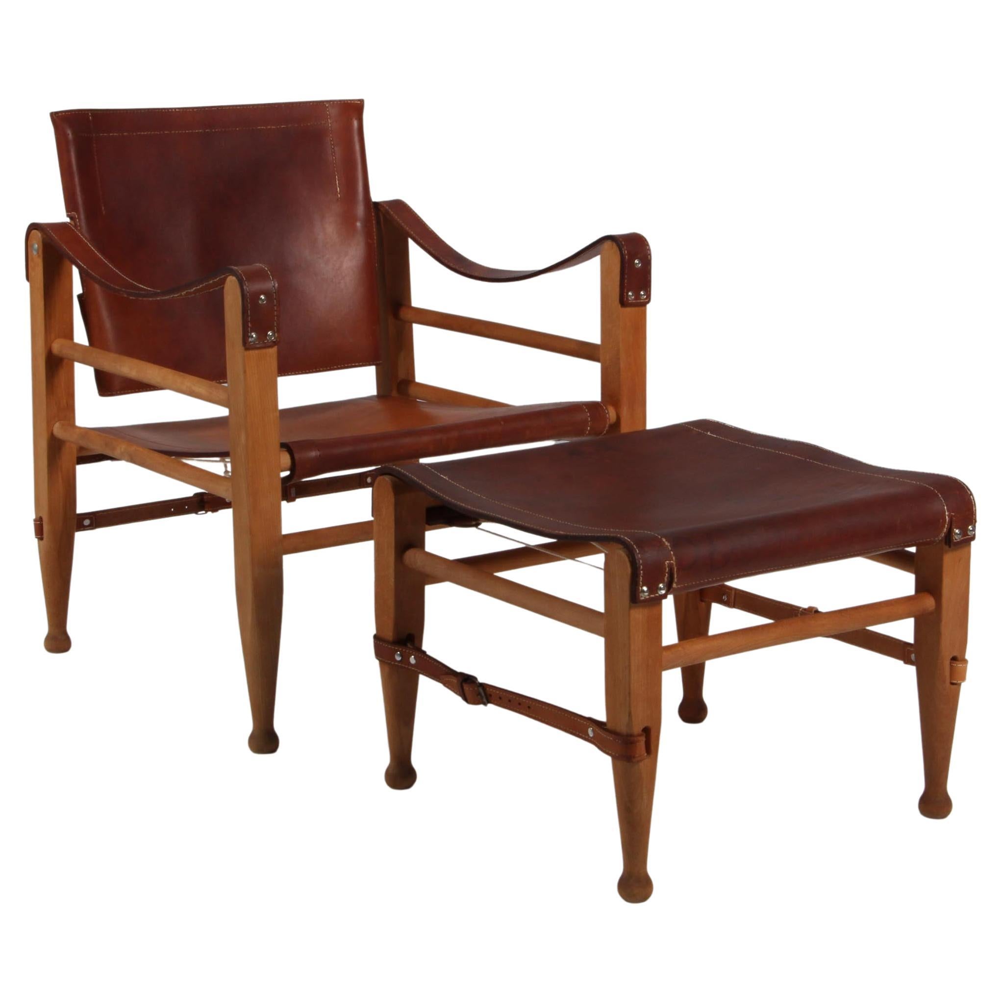 Aage Bruun and Son Safari Chairs in Patinated Tan Leather, Denmark ...