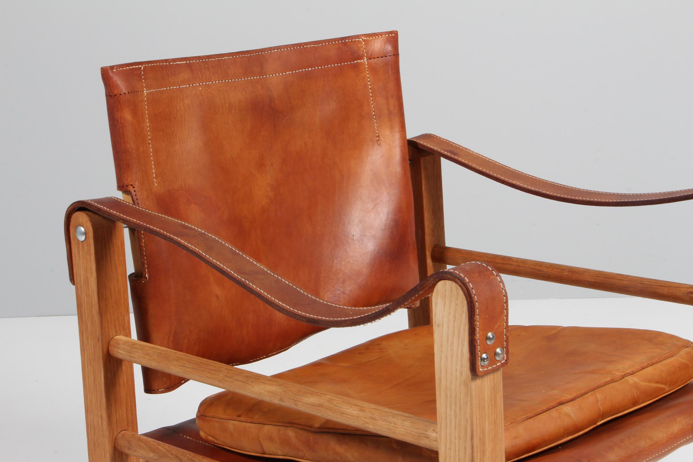 Scandinavian Modern Aage Bruun & Son Safari Chair in Patinated Saddle Leather, 1960s