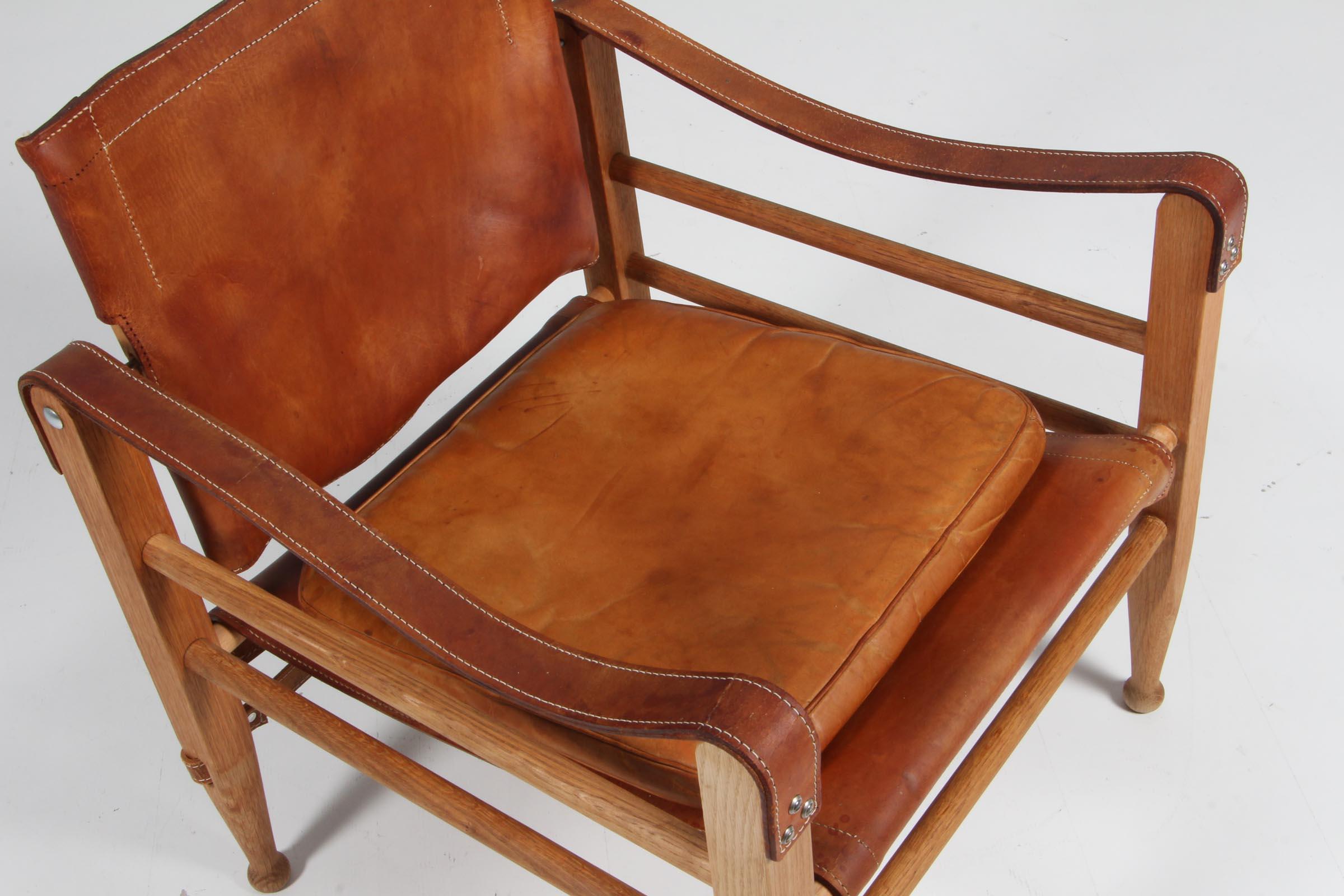 Aage Bruun & Son Safari Chair in Patinated Saddle Leather, 1960s In Good Condition In Esbjerg, DK