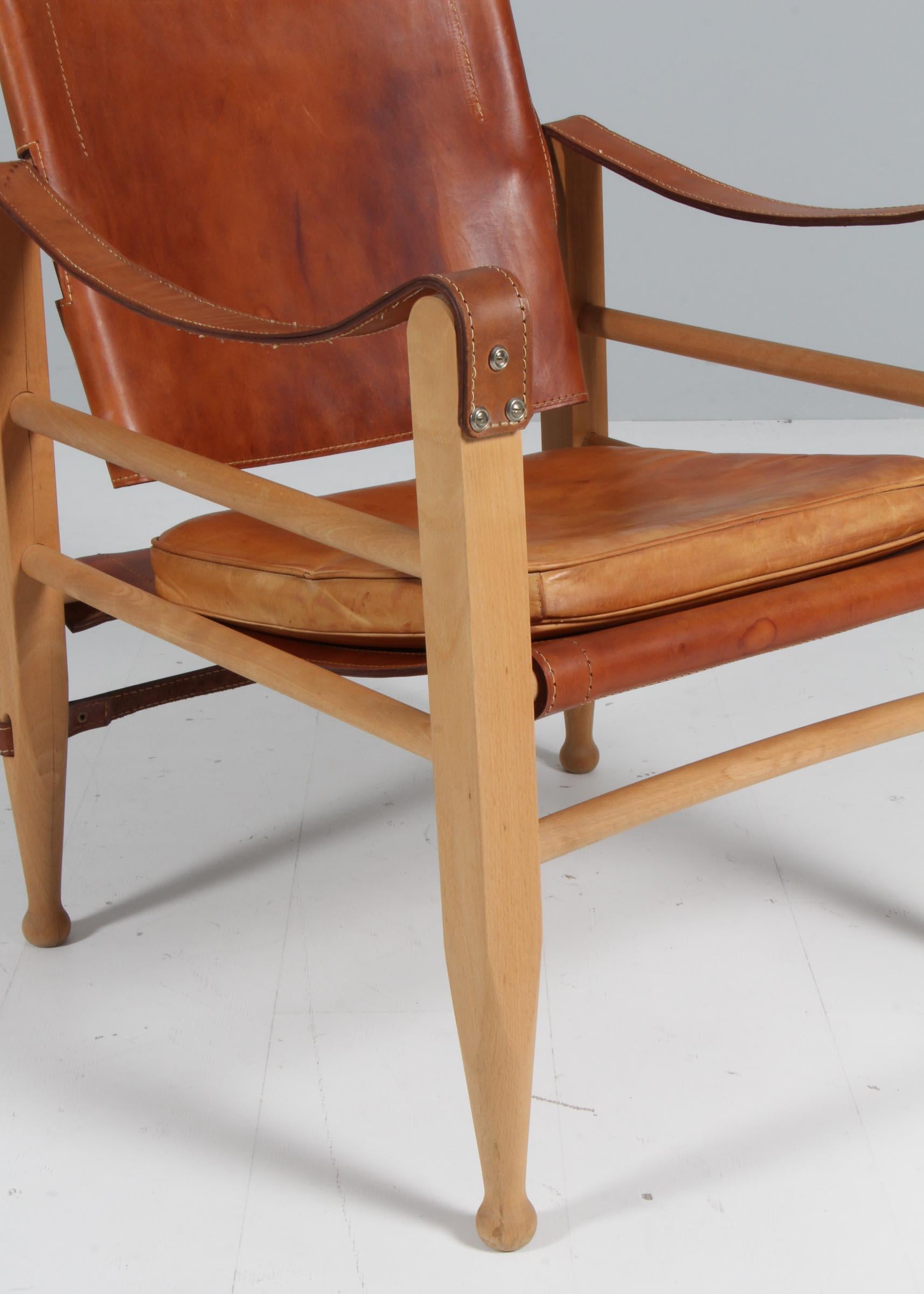 Aage Bruun & Son Safari Chair in Patinated Saddle Leather, 1960s In Good Condition In Esbjerg, DK