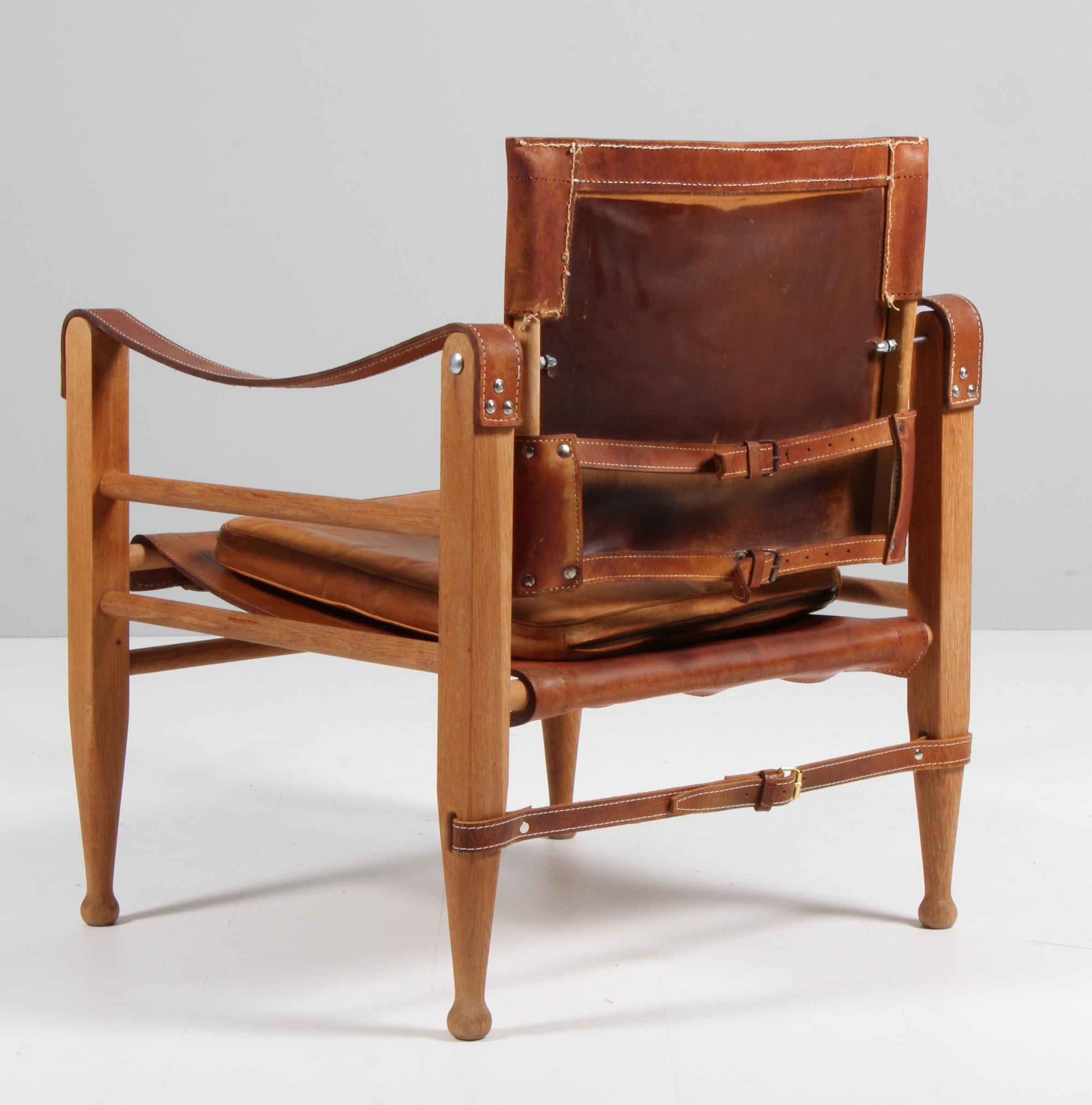 Mid-20th Century Aage Bruun & Son Safari Chair in Patinated Saddle Leather, 1960s