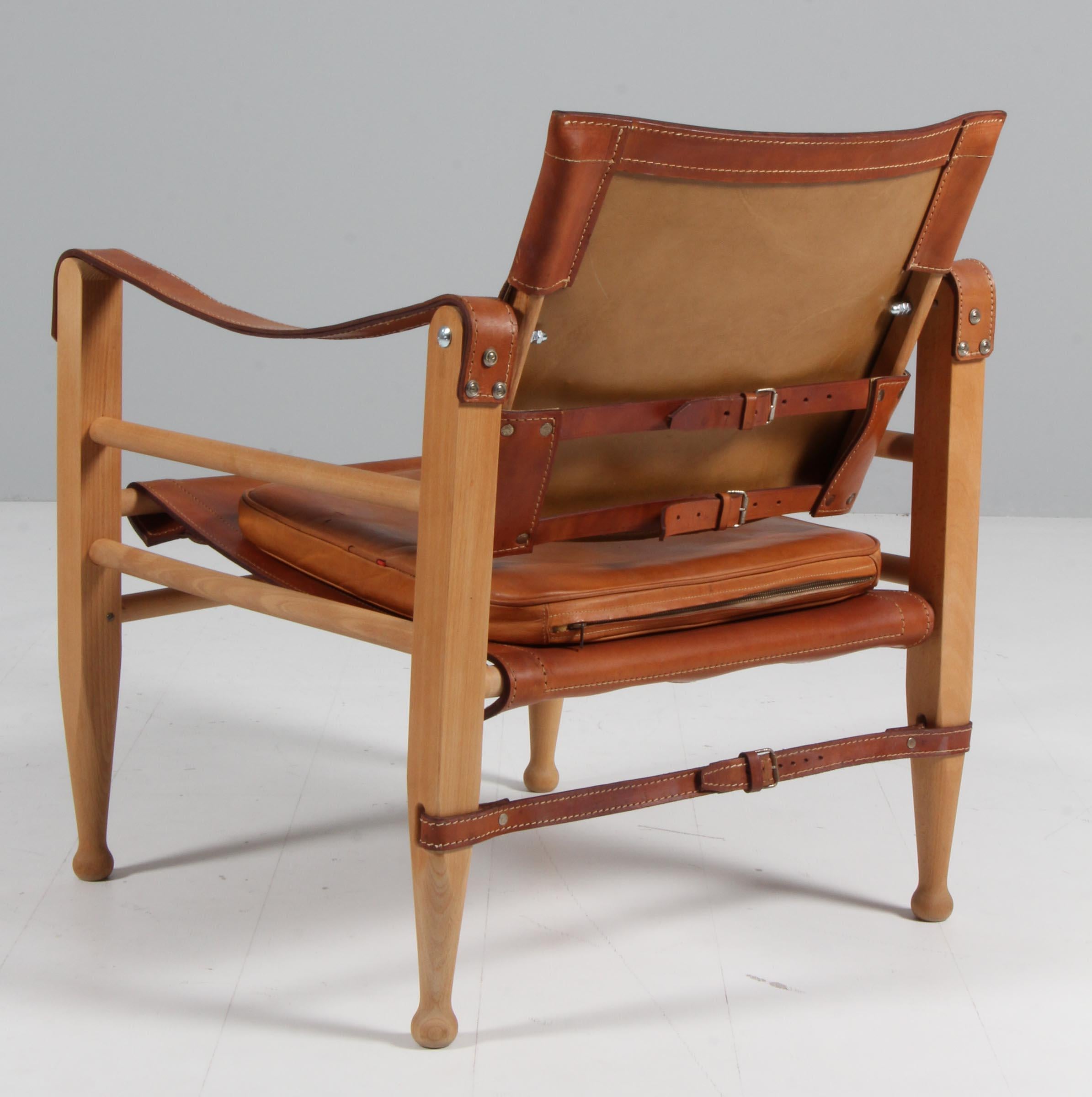 Mid-20th Century Aage Bruun & Son Safari Chair in Patinated Saddle Leather, 1960s