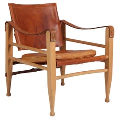 Chaise Safari d'Aage Bruun & Son en cuir de selle patiné, années 1960