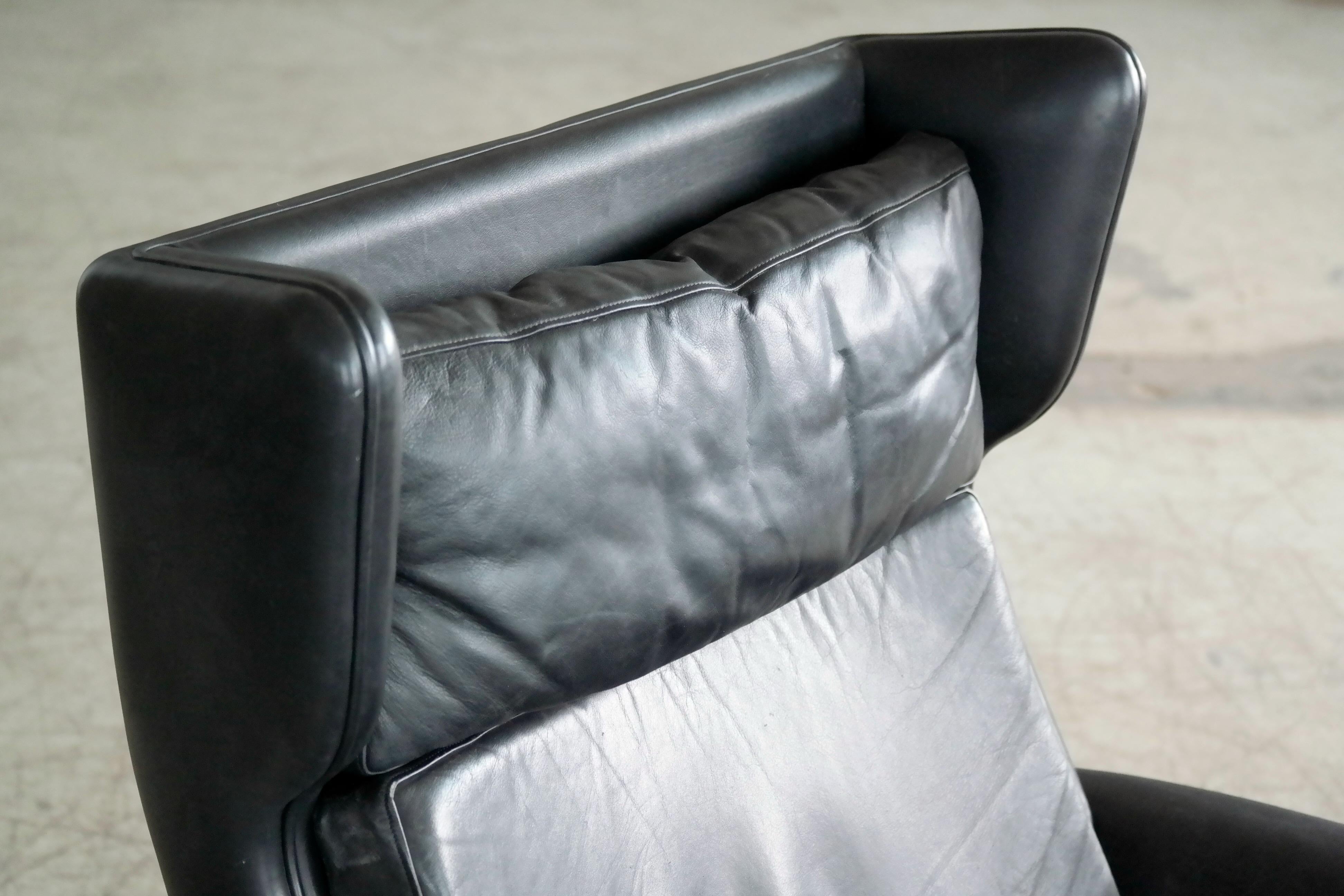 Mid-Century Modern Aage Christensen Model Diplomat High Back Lounge Chair in Black Leather