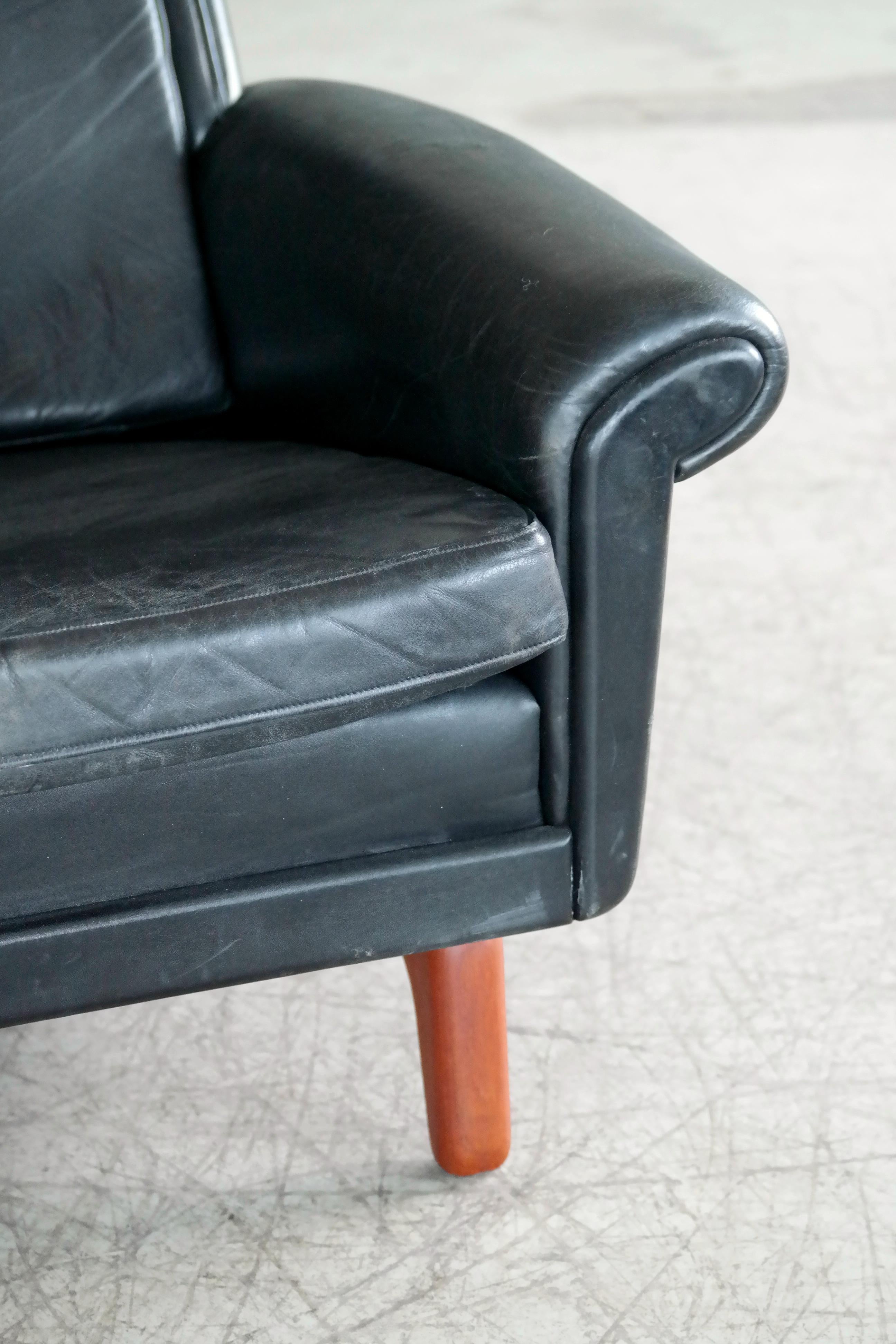 Mid-20th Century Aage Christensen Model Diplomat High Back Lounge Chair in Black Leather