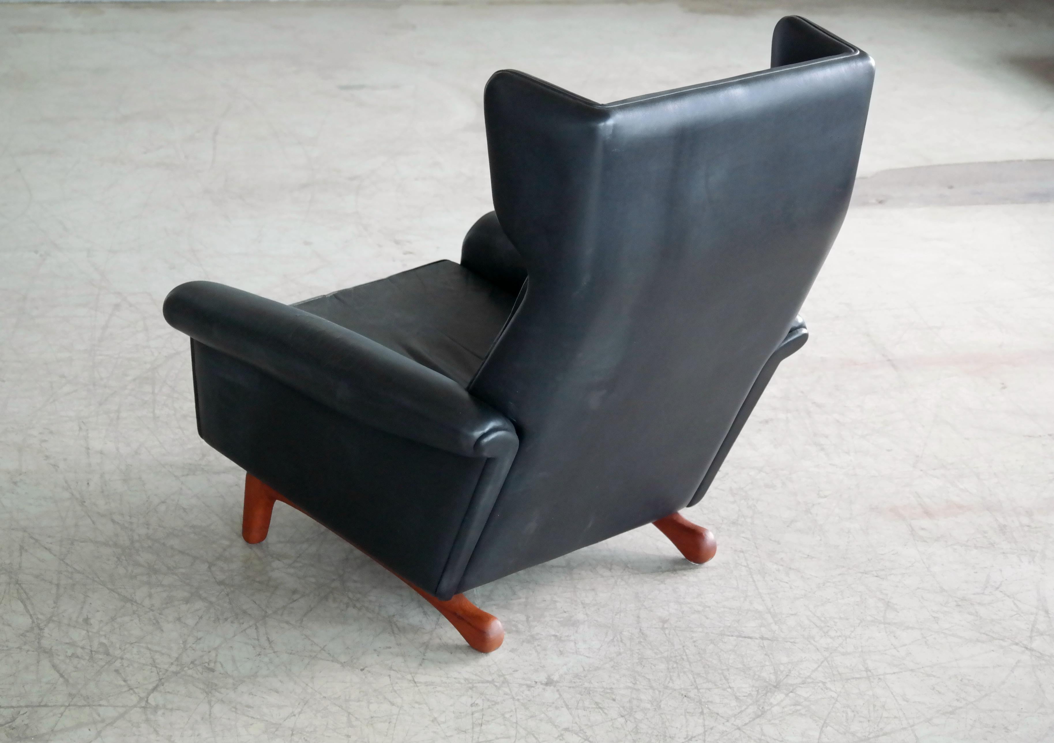 Steel Aage Christensen Model Diplomat High Back Lounge Chair in Black Leather